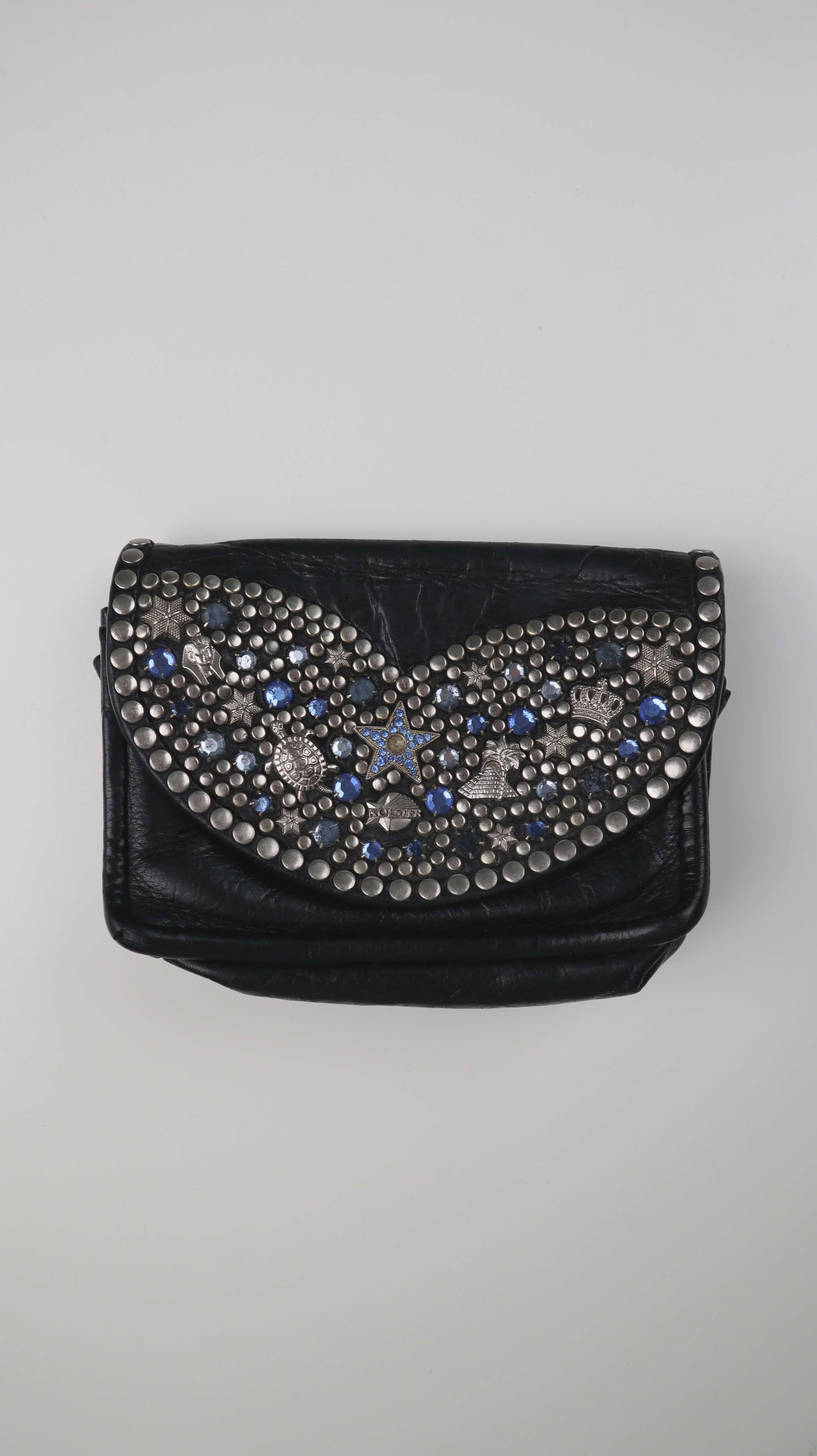Kolster true Vintage Geldbörse Portemonnaie schwarz Leder Nieten Strass