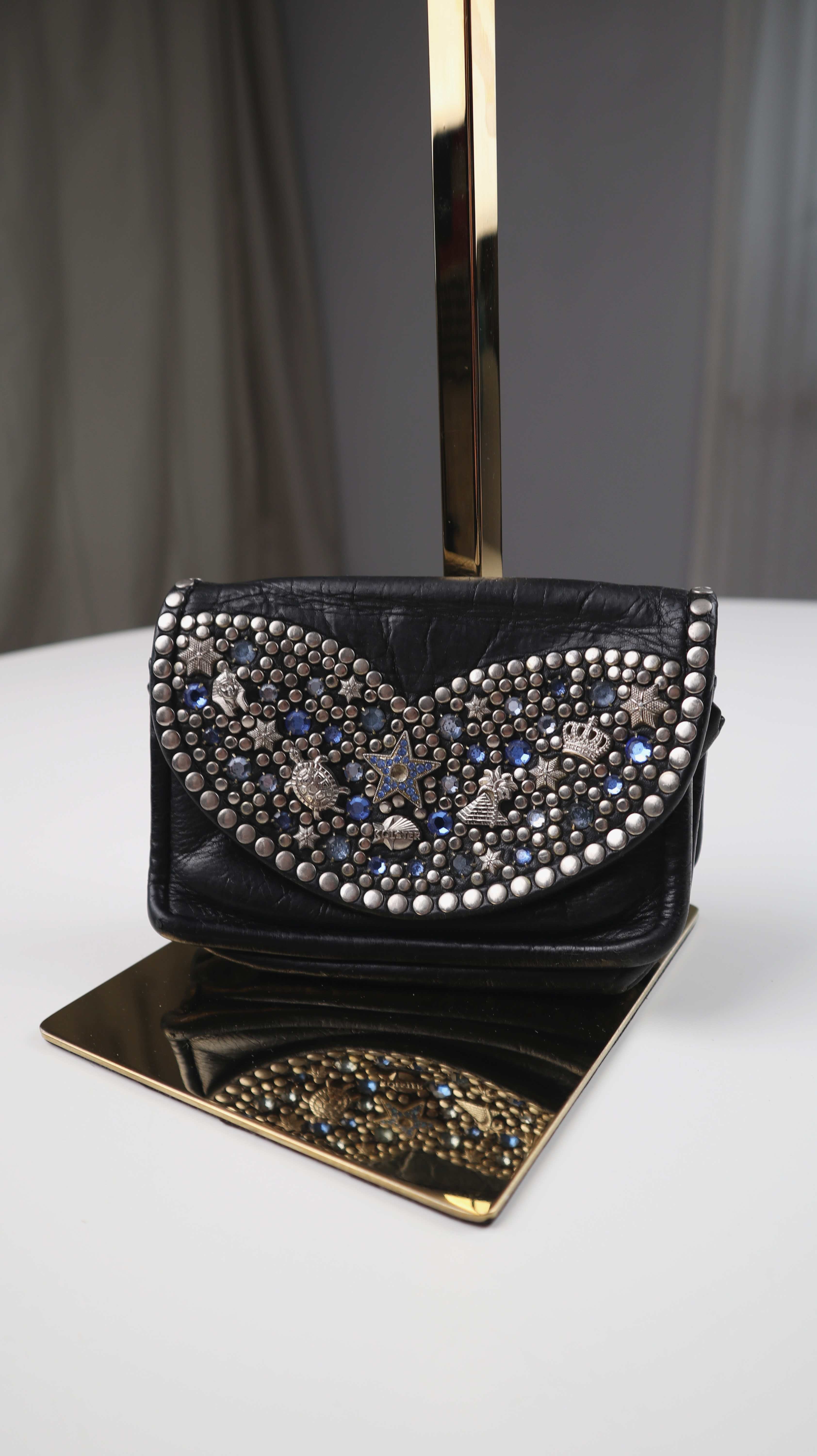 Kolster true Vintage Geldbörse Portemonnaie schwarz Leder Nieten Strass