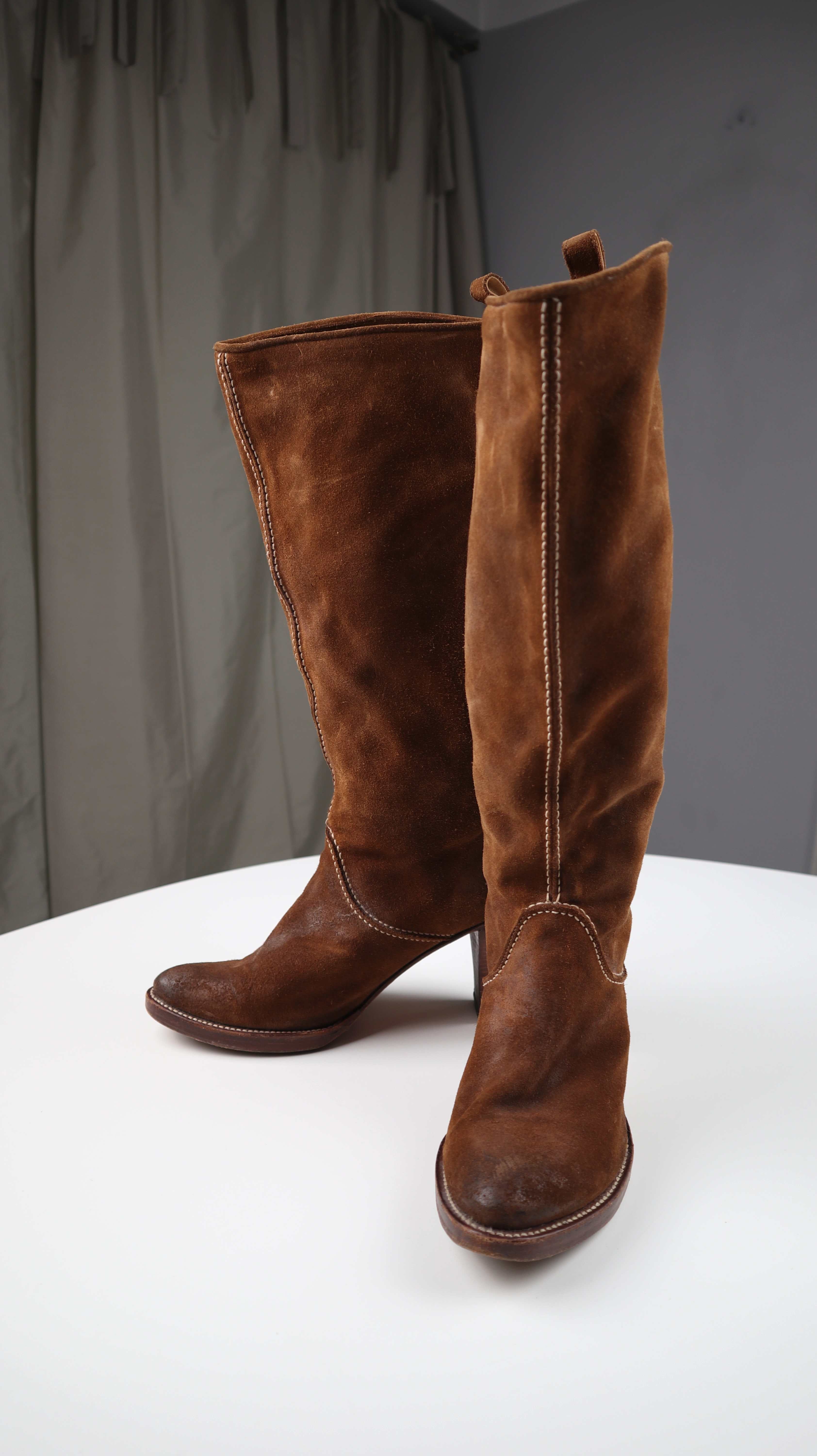 H.F. Senka Stiefel Braun 40 Wildlederstiefel Absatzstiefel lang Lederstiefel
