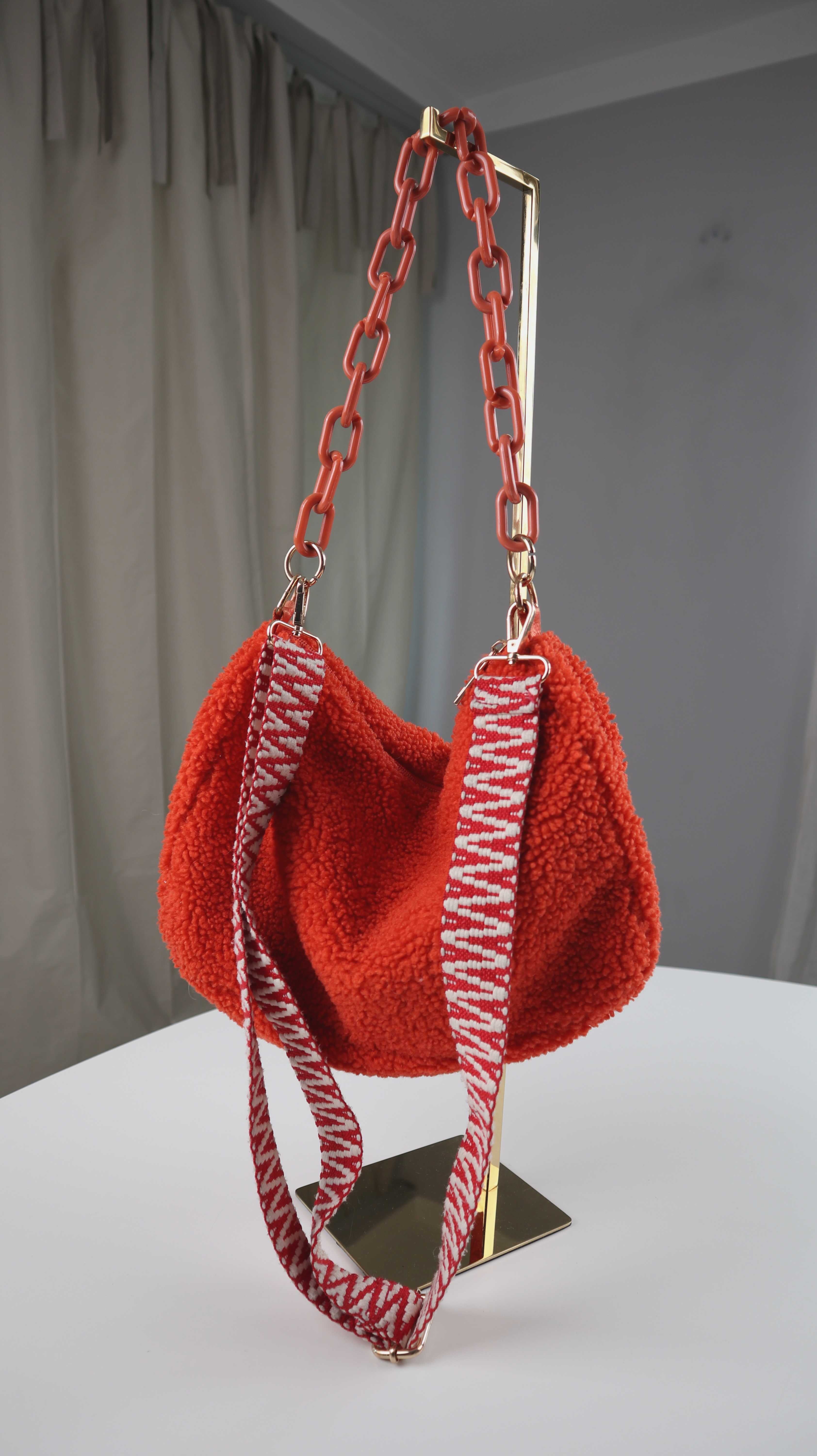 Tasche Teddyfell Umhängetasche rot Orange Schultertasche
