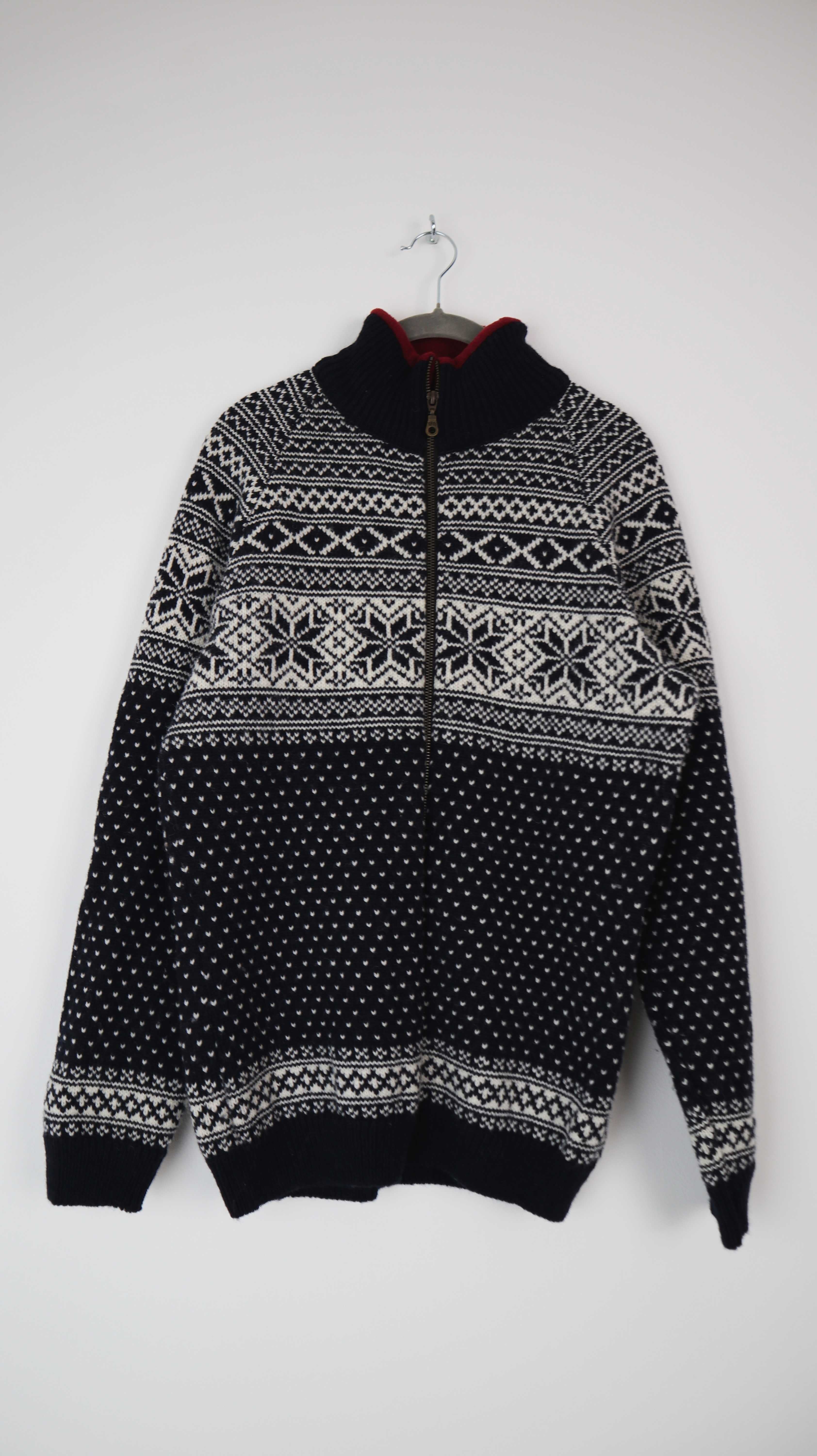 Norwool Strickjacke dunkelblau 38 M Cardigan Zipper Norwegermuster Wolljacke