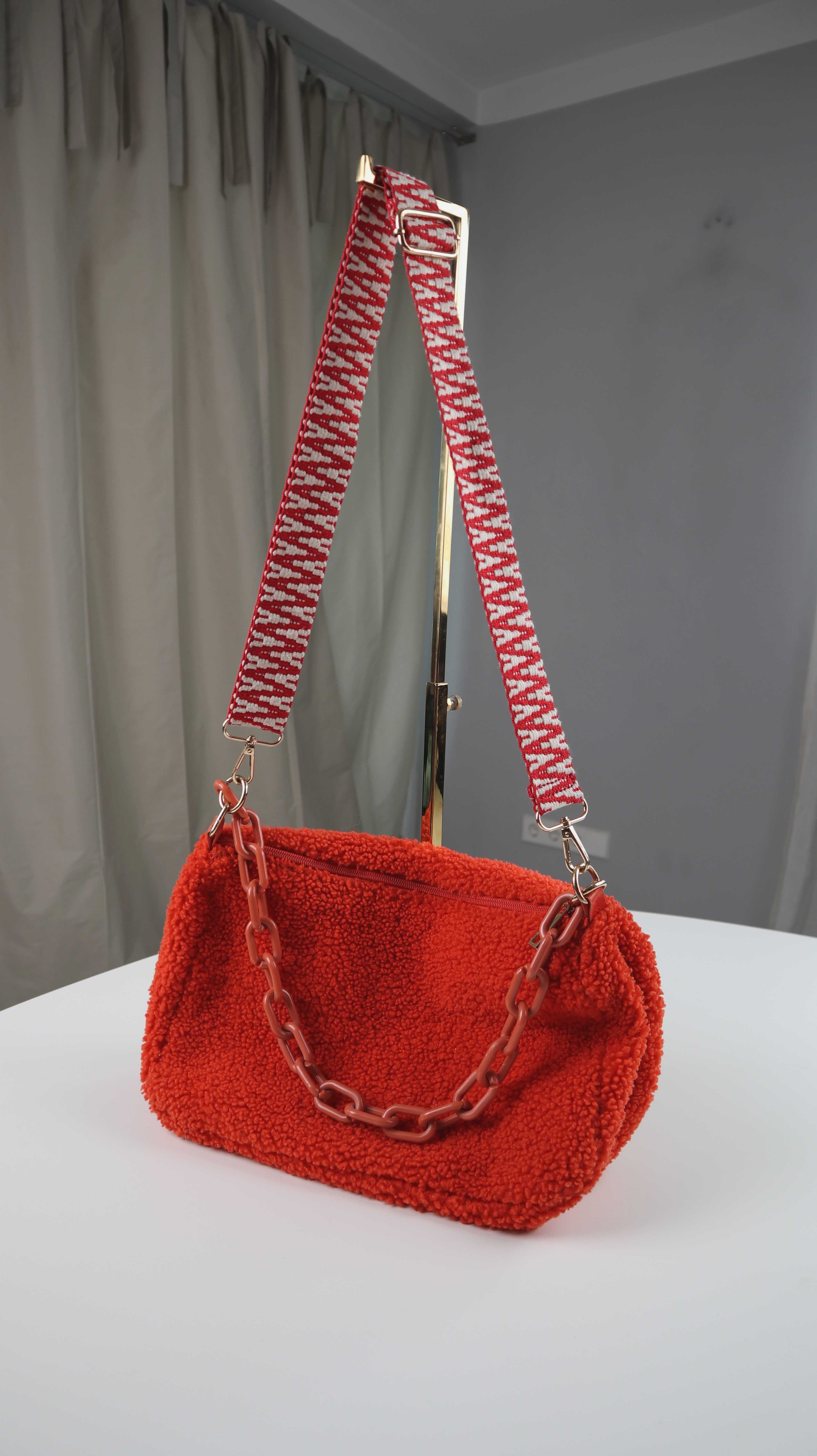 Tasche Teddyfell Umhängetasche rot Orange Schultertasche
