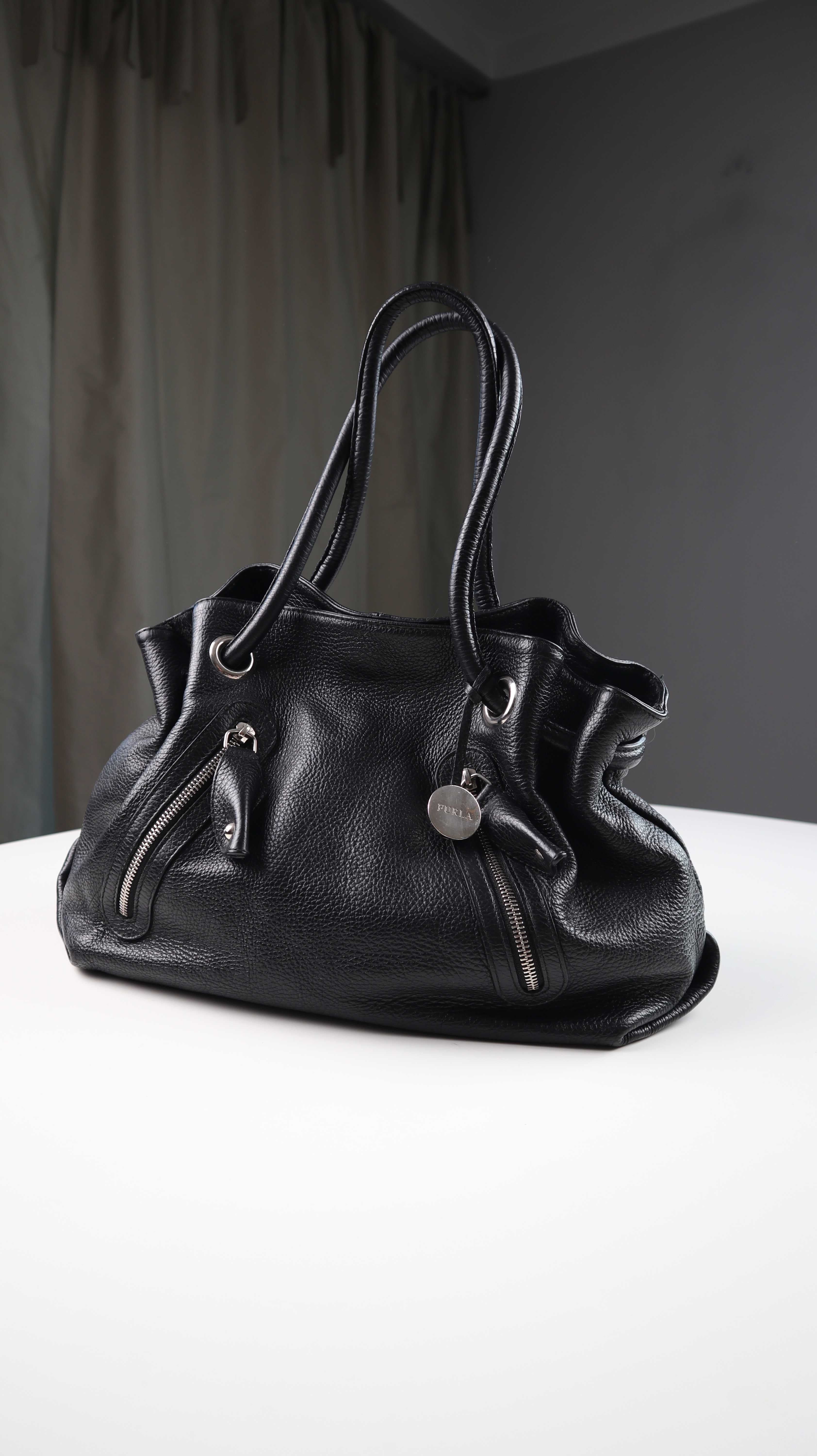 Furla Tasche Handtasche schwarz Shopper Ledertasche Leder Carmen large