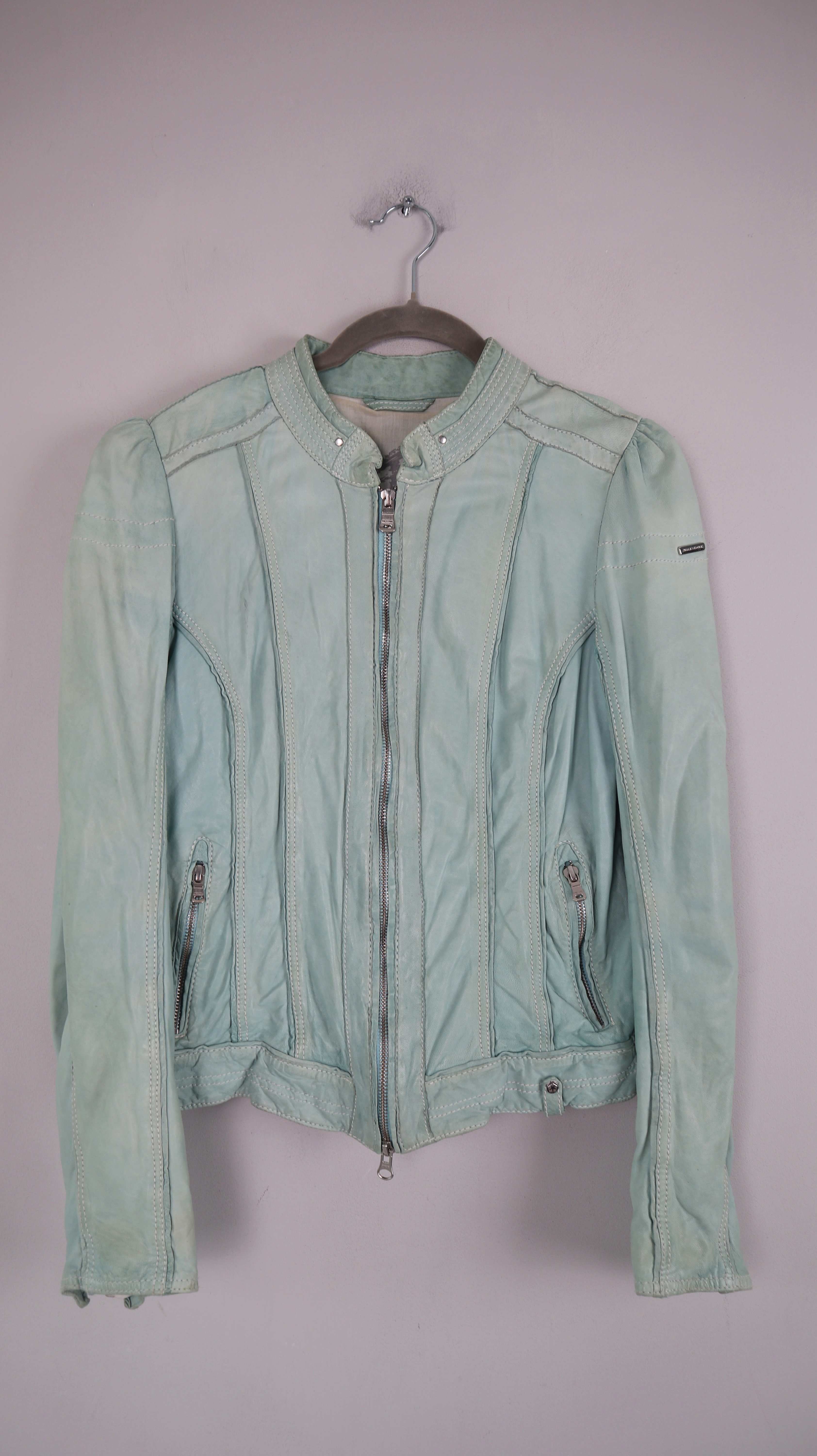 Milestone Lederjacke Mint Türkis 38 M slim Jacke Hellblau