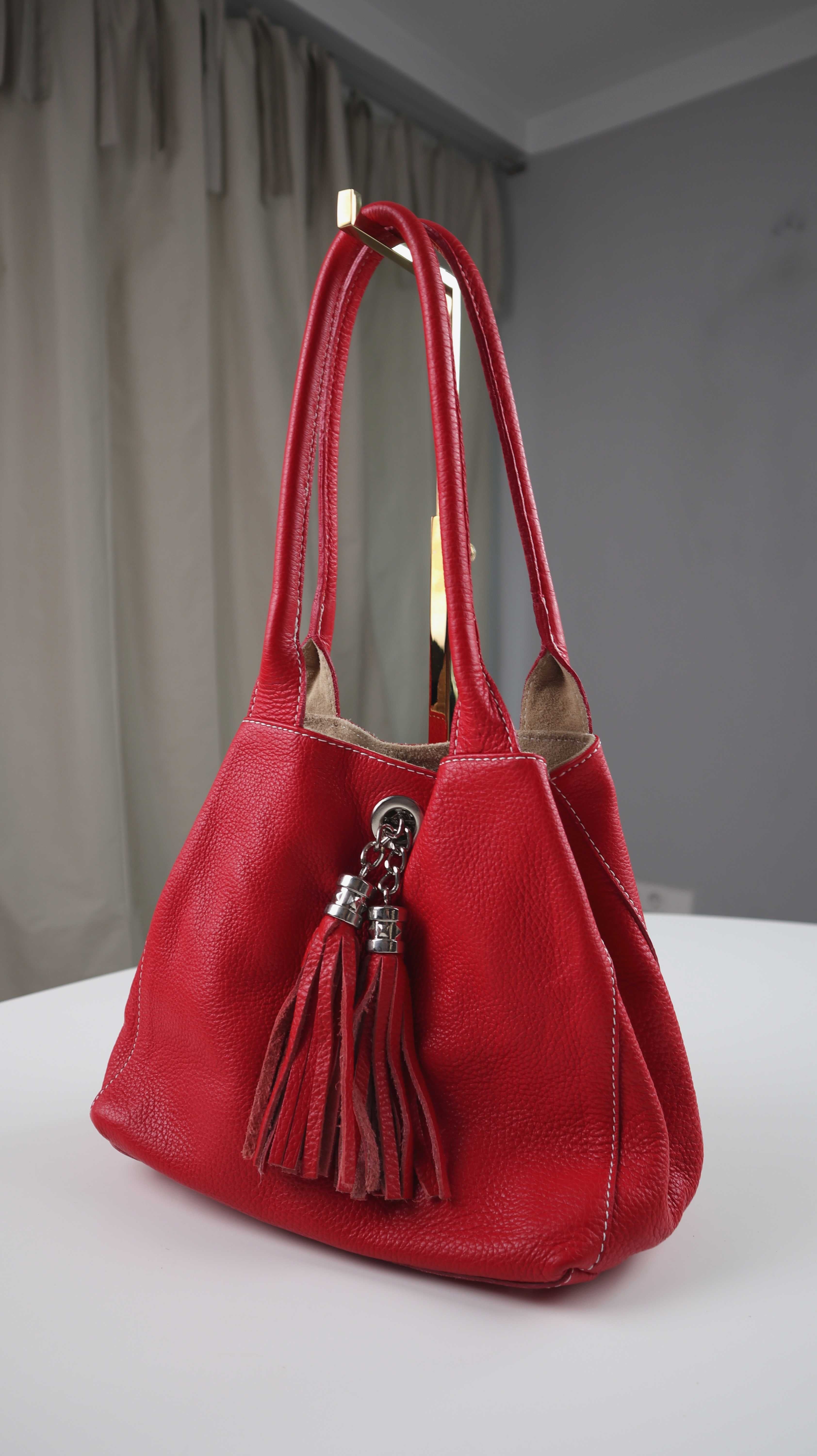 Tasche Ledertasche rot minitasche Made in Italy klein Shopper Schultertasche