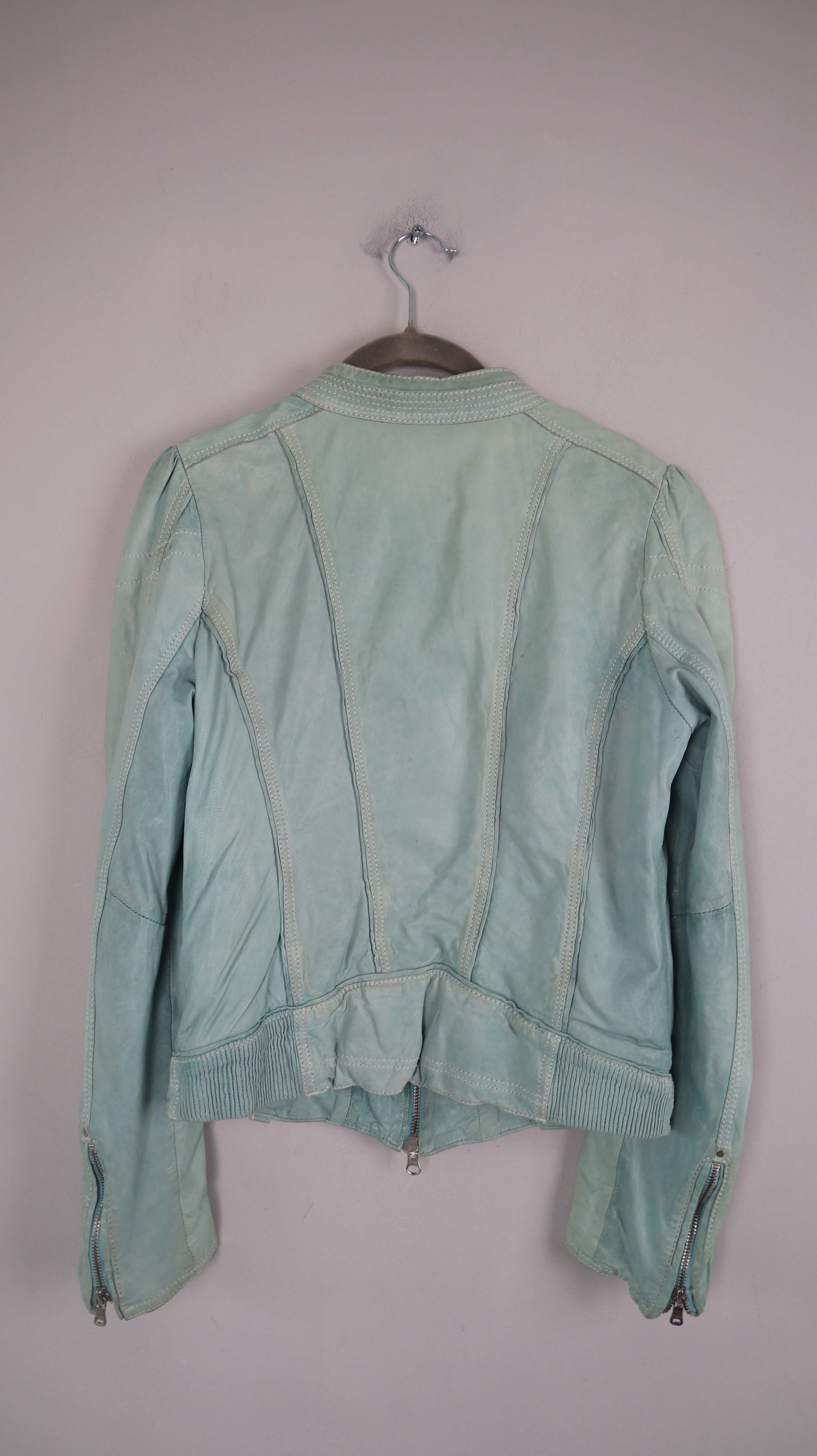 Milestone Lederjacke Mint Türkis 38 M slim Jacke Hellblau
