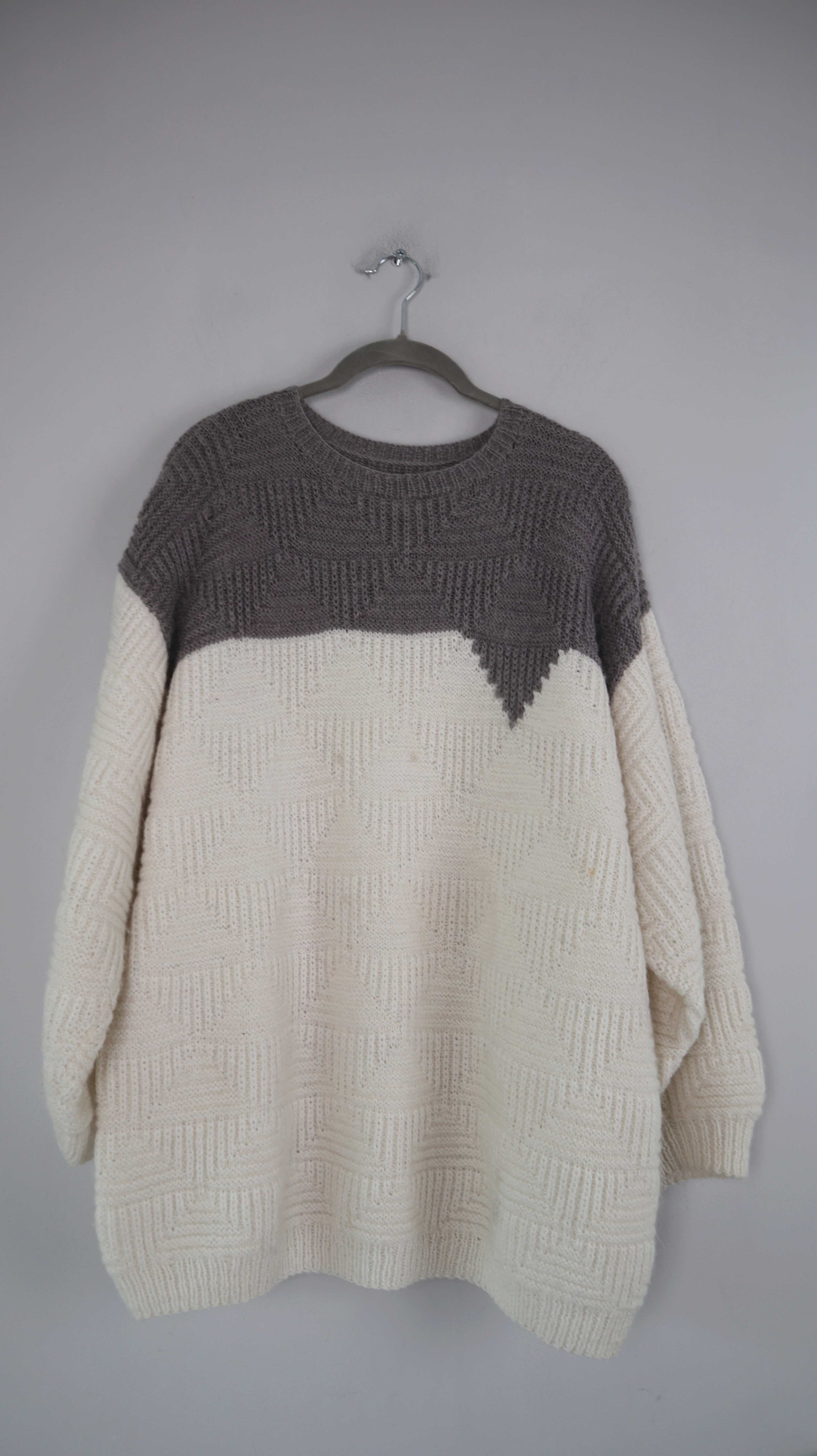 Pullover Wollpullover Wolle Strickpullover grau weiß gestrickt