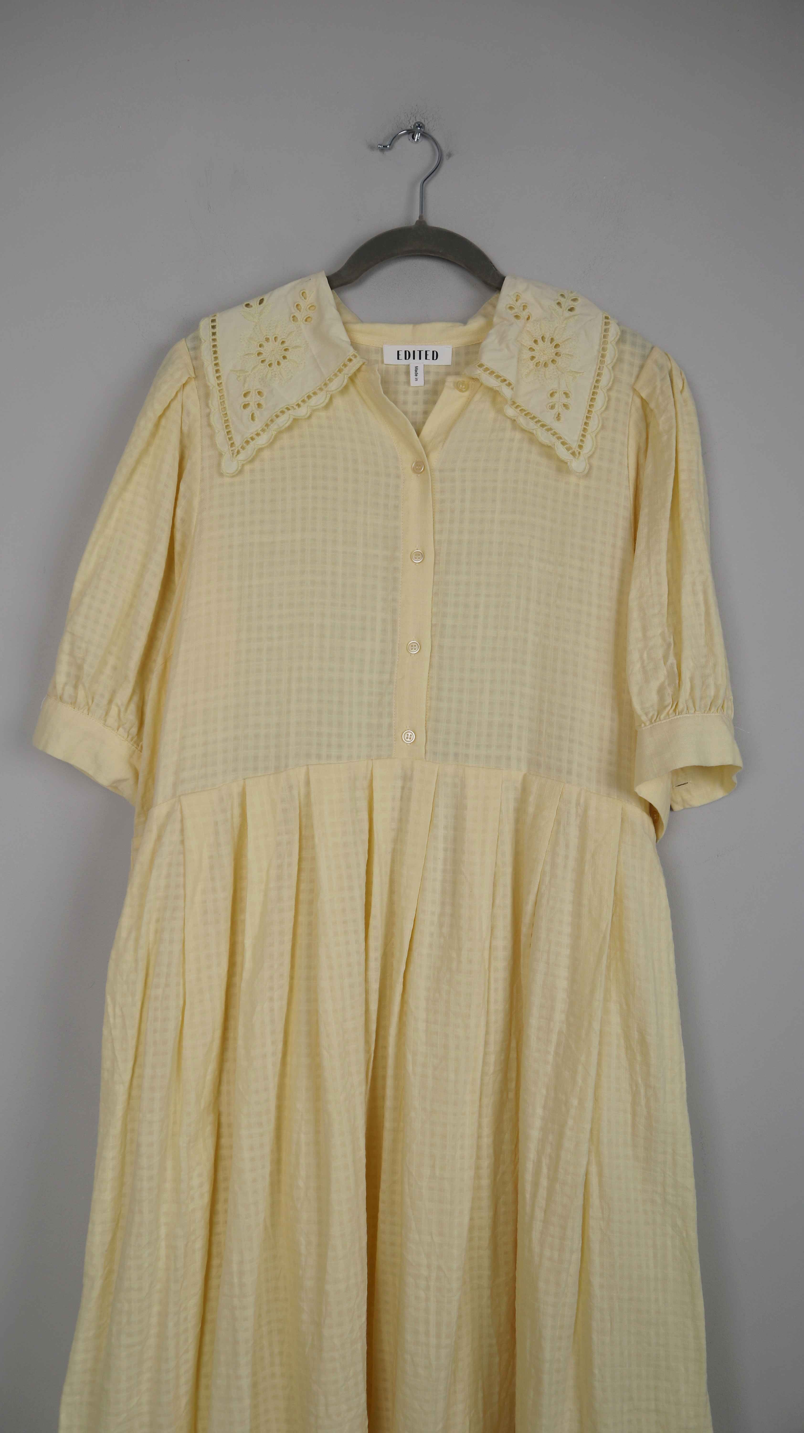 Edited Kleid Sommerkleid Gelb 42 XL Maxi Maxikleid Pastellgelb Spitze