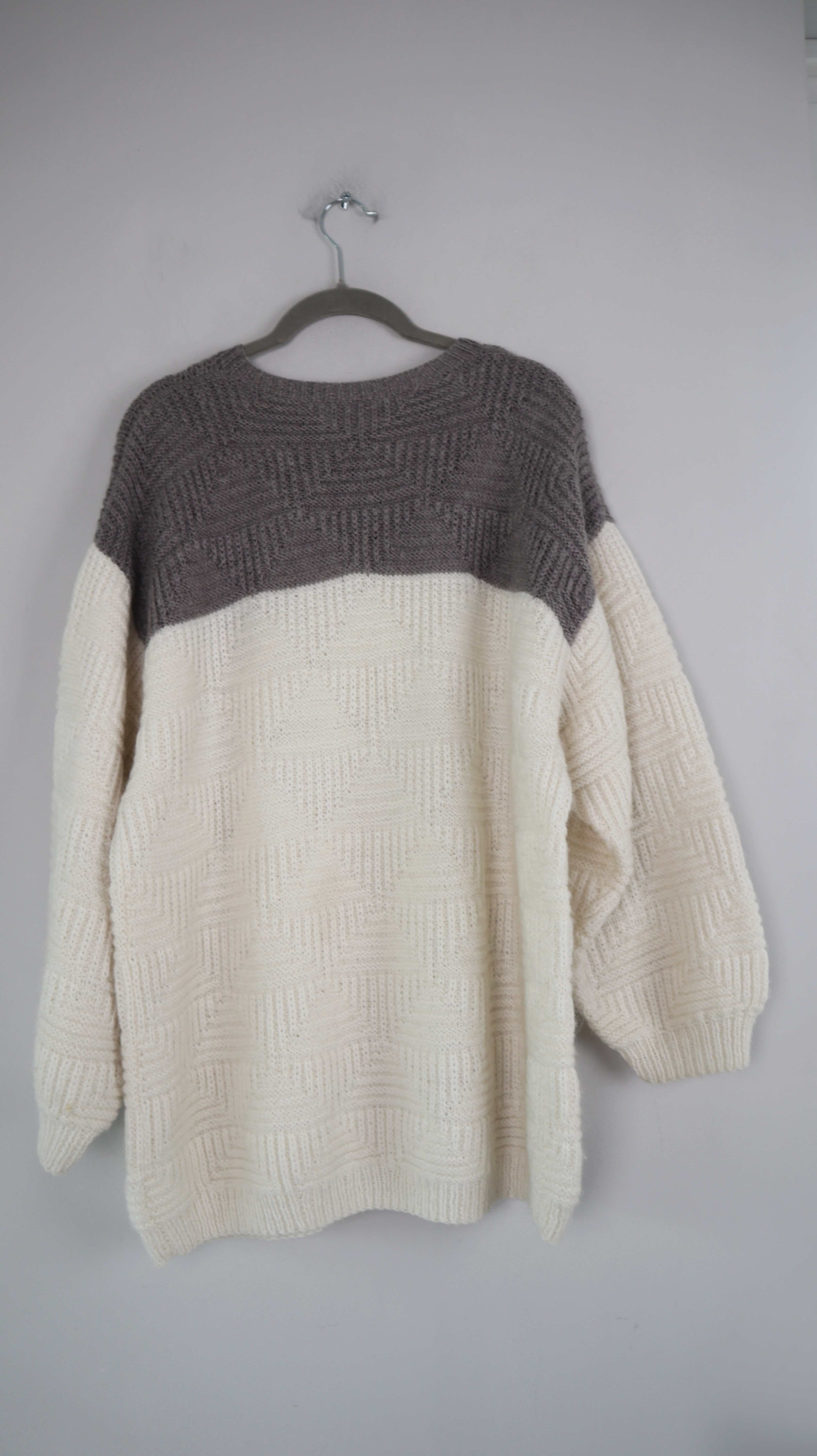 Pullover Wollpullover Wolle Strickpullover grau weiß gestrickt