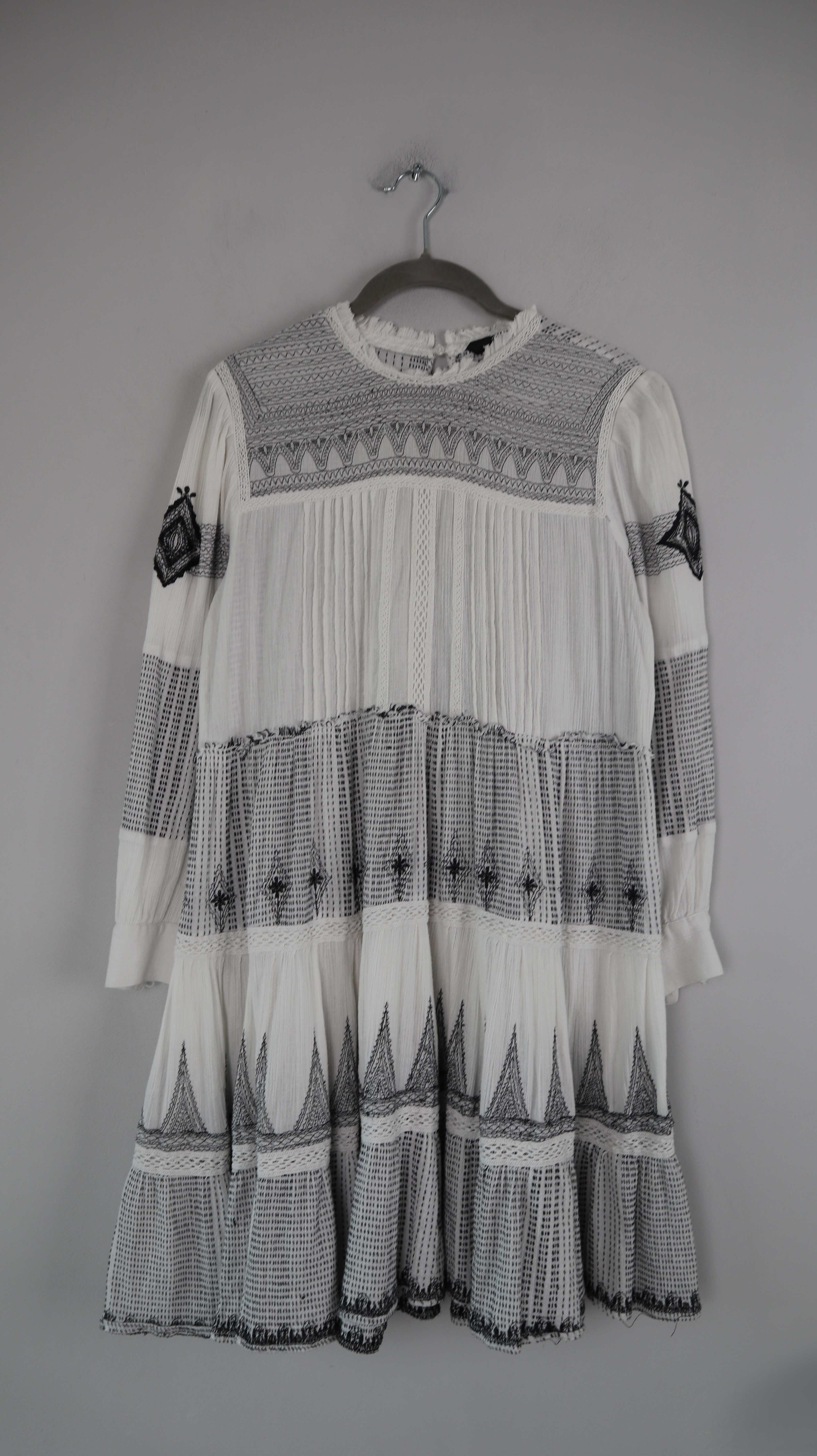 Zara Women Kleid schwarz weiß Midi 36 S Hippie Bohemian