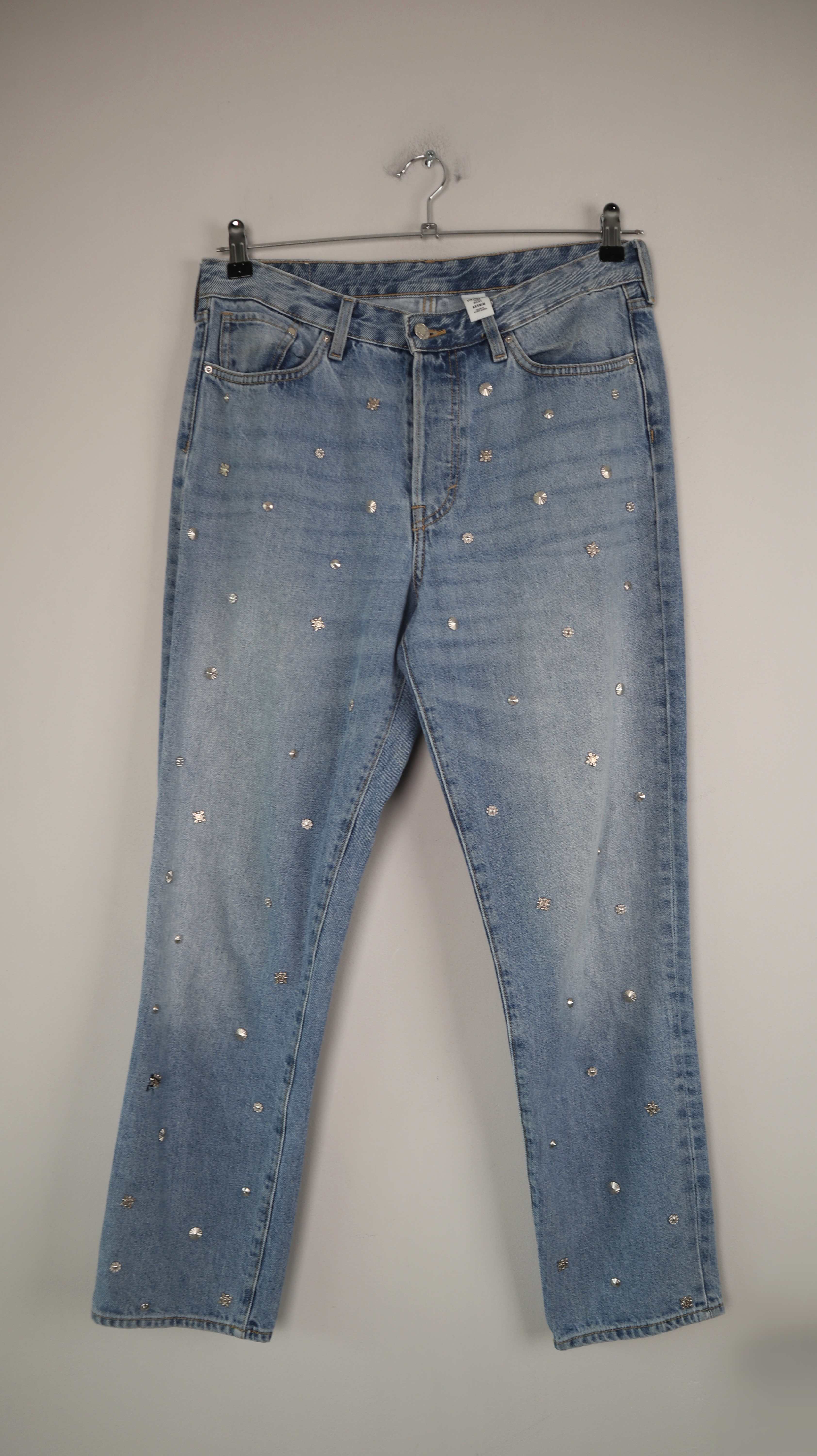 H&M Hose Jeans 32 Vintage fit high waist Steine denim washed