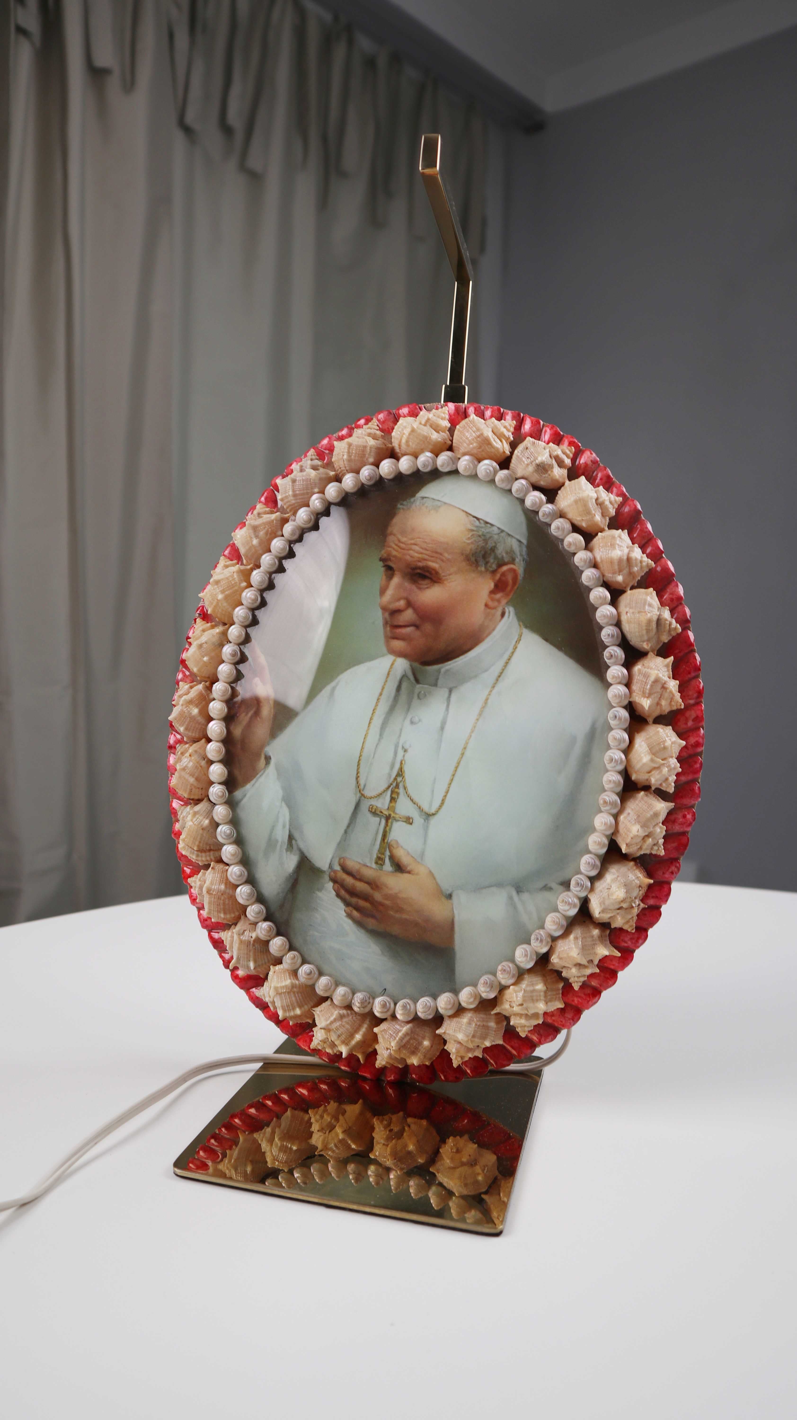Lampe Wandlampe Papst Frankreich Muschelbild Oval beleuchtet Vintage