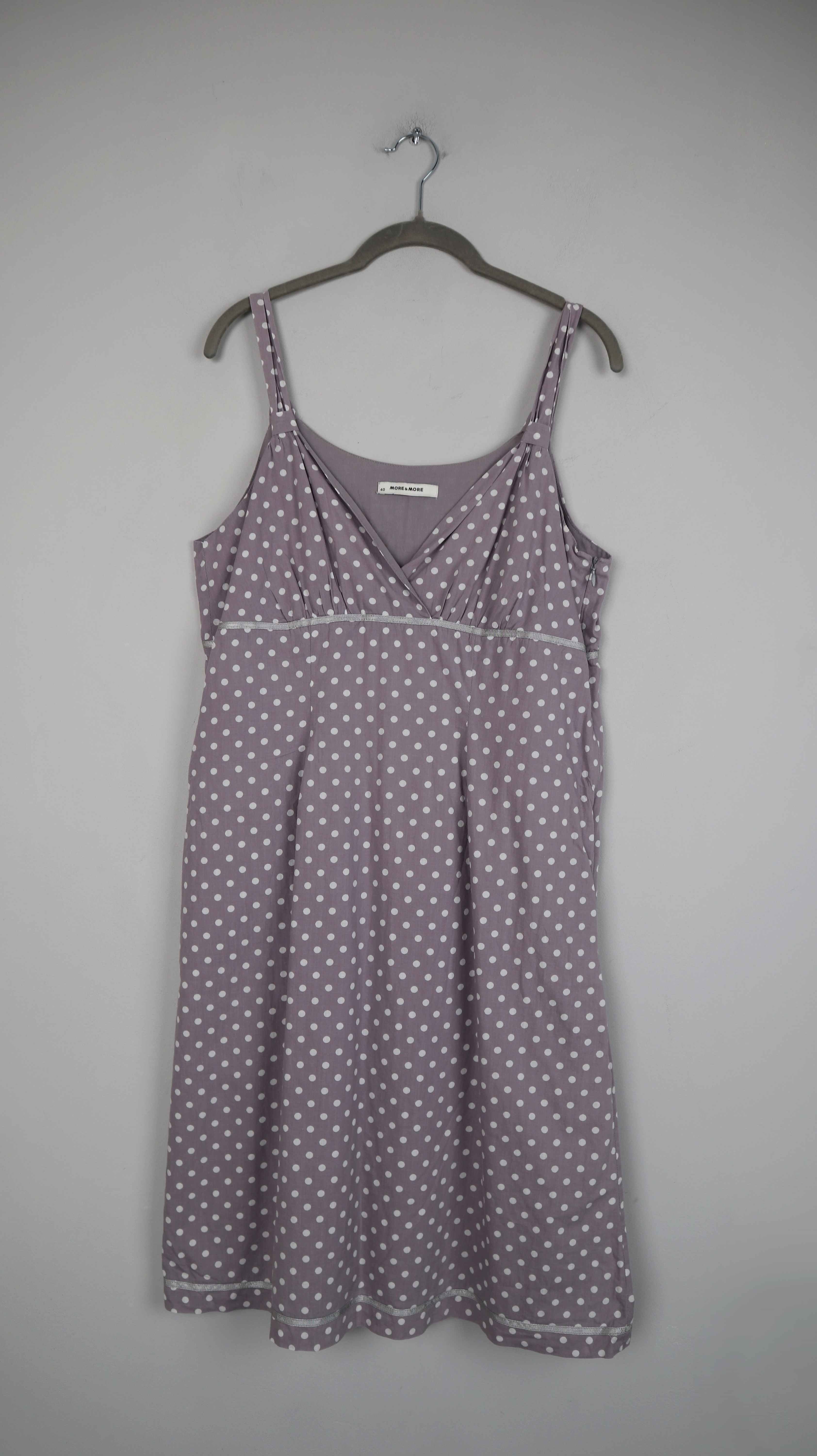 More & More Kleid Gepunktet Sommerkleid 40 L Midi Midikleid Grau weiß V-Ausschnitt