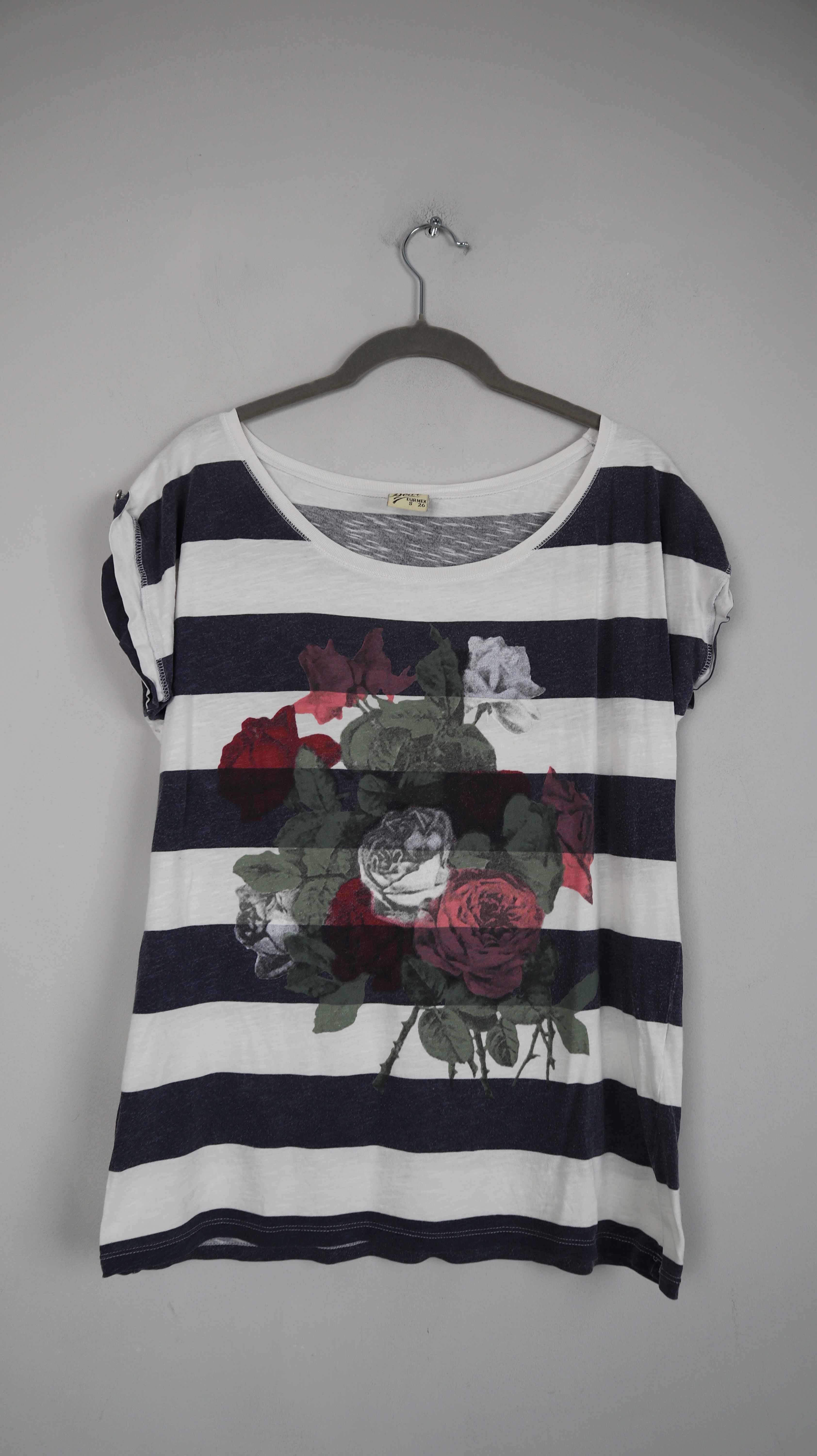 Pull & Bear Shirt blau weiß gestreift 38 M Marine T-Shirt Oberteil