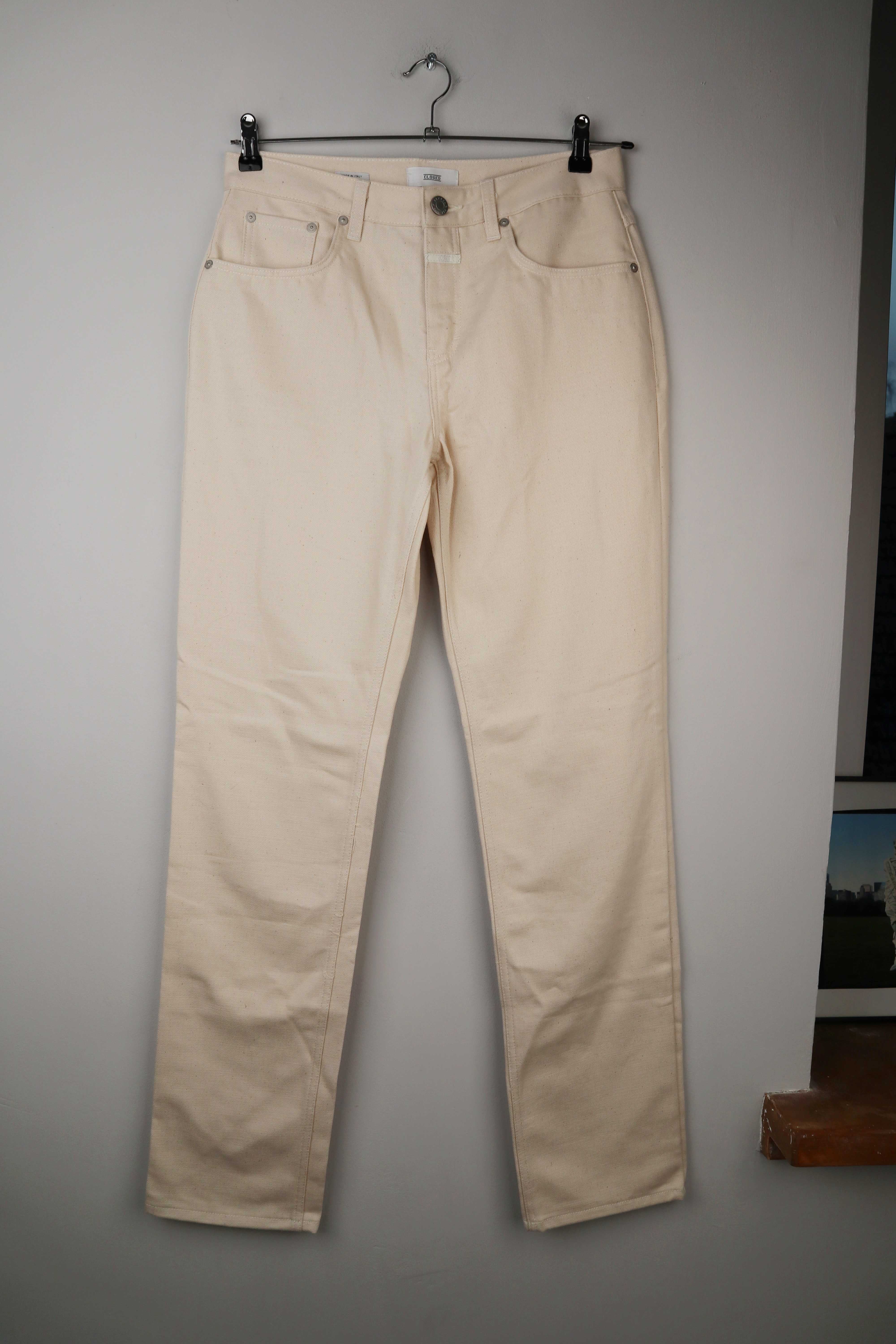 Closed Hose Creme Beige 27 40 L straight mid waist Braun Hell