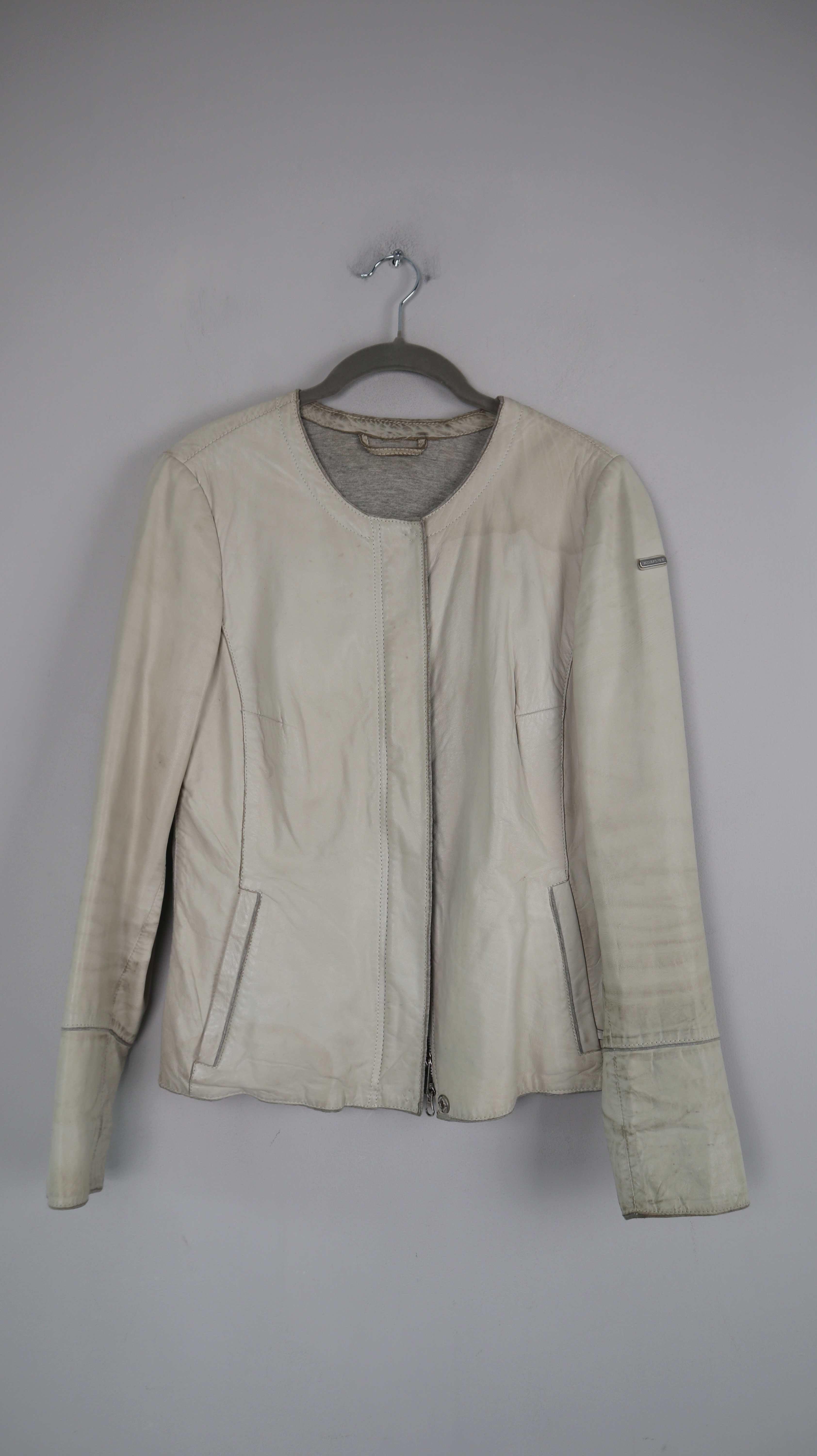 Milestone Lederjacke Jacke Beige 38 M Grau