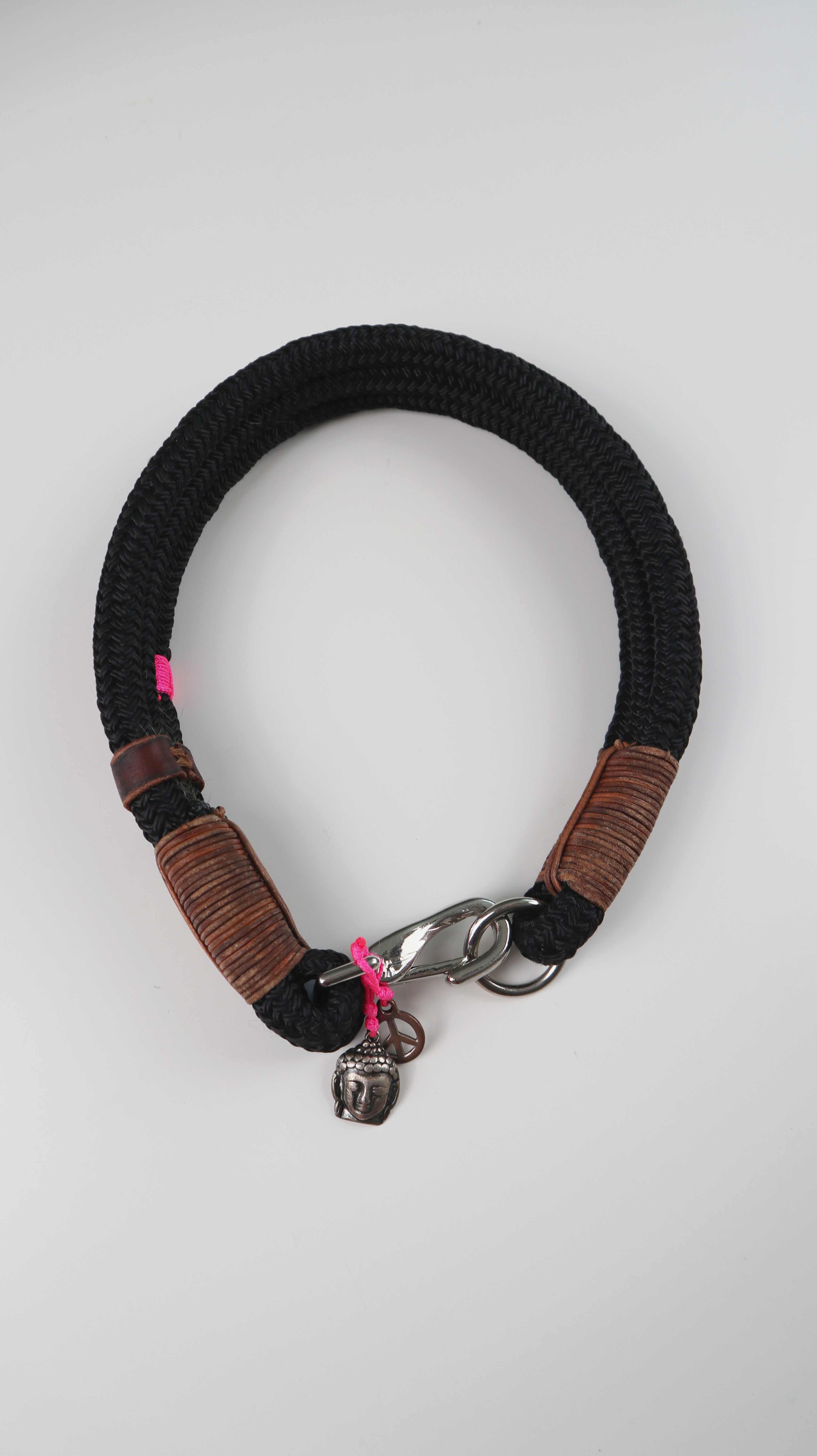 Hundehalsband Halsband XL L schwarz Buddha Anhänger Peace