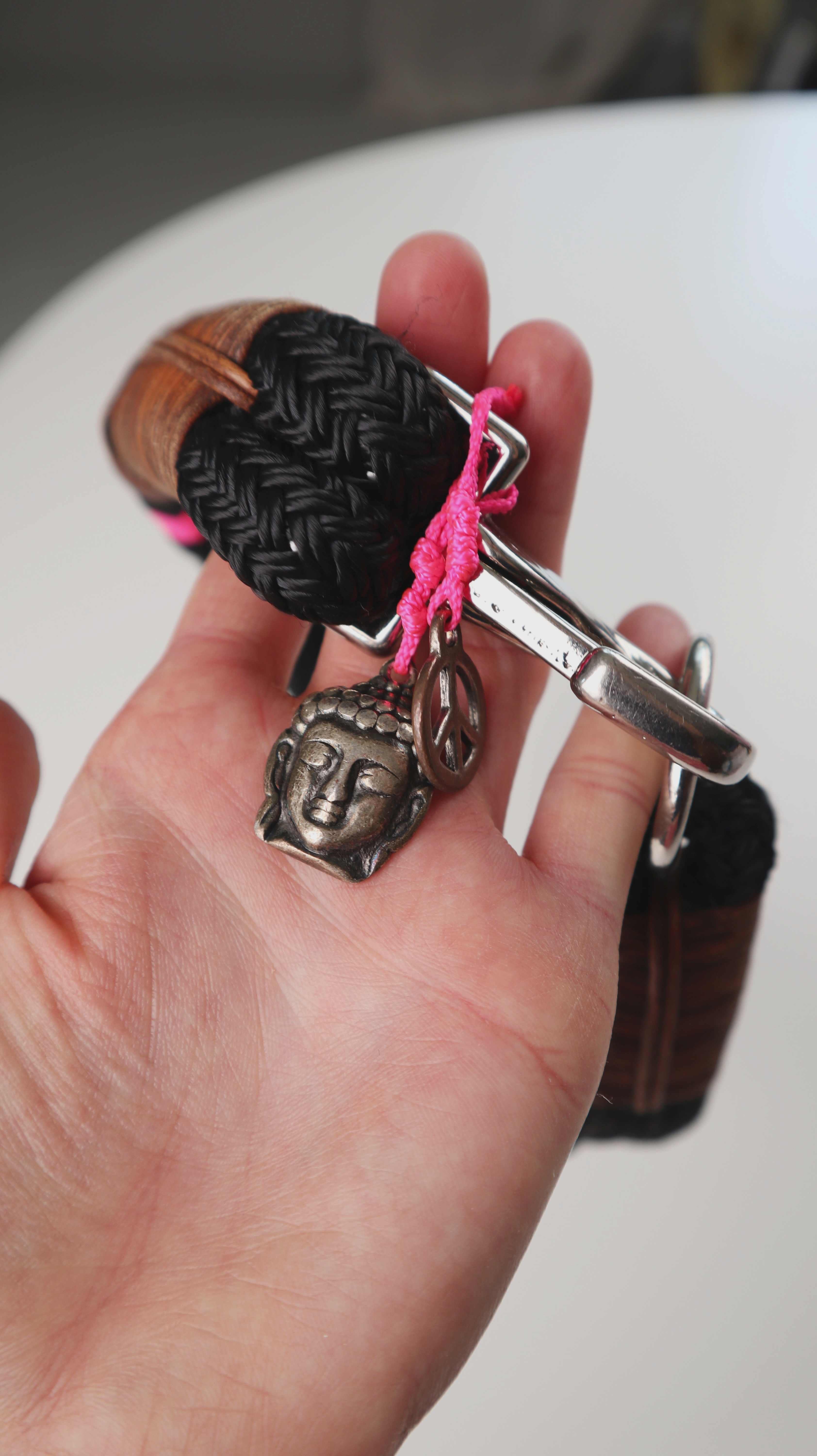 Hundehalsband Halsband XL L schwarz Buddha Anhänger Peace