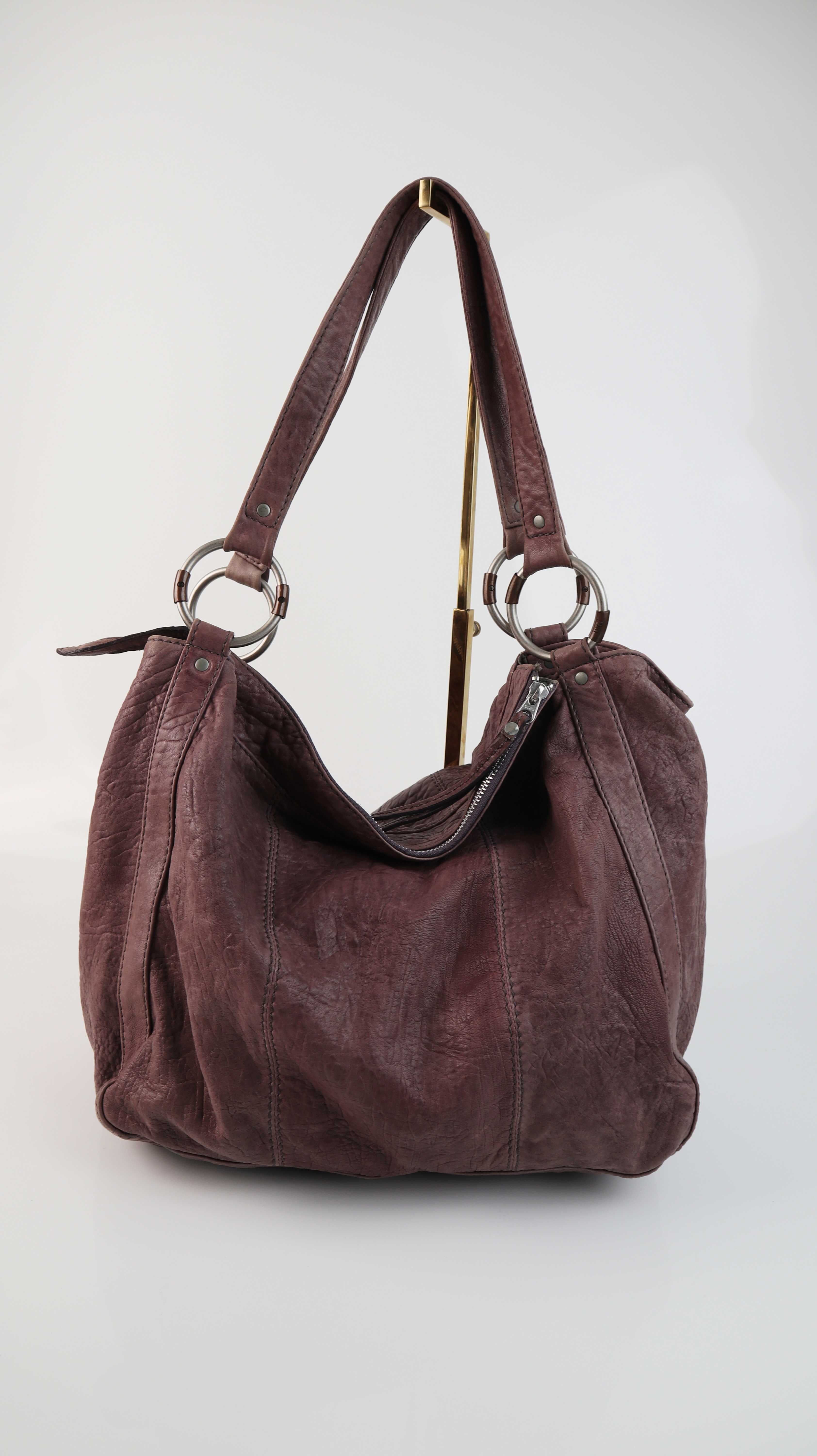 Marc O'Polo Tasche Ledertasche lila Bordeaux Flieder Schultertasche Shopper