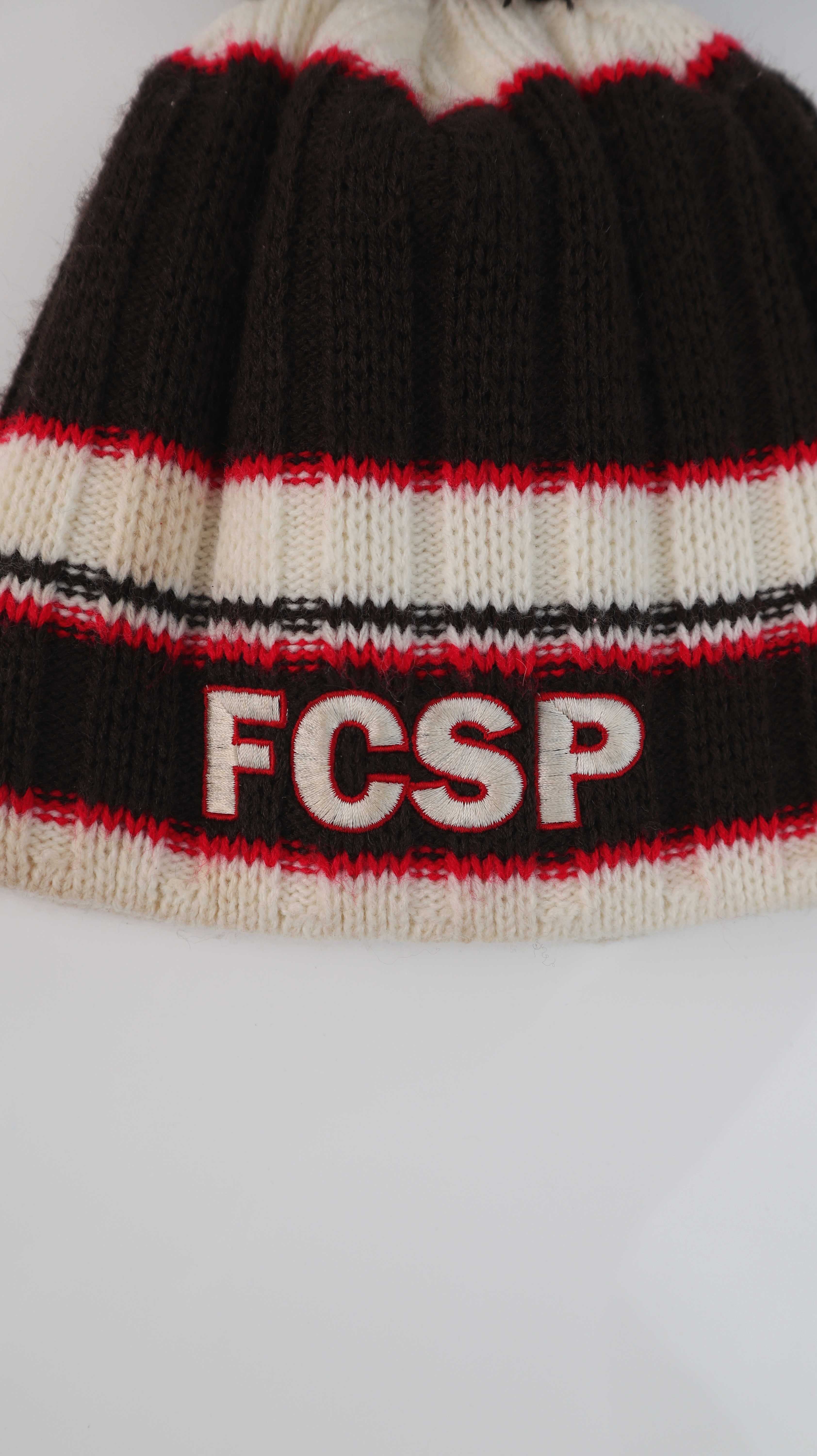 FCSP Mütze Kappe Beanie Bommelmütze St. Pauli gestreift Strickmütze