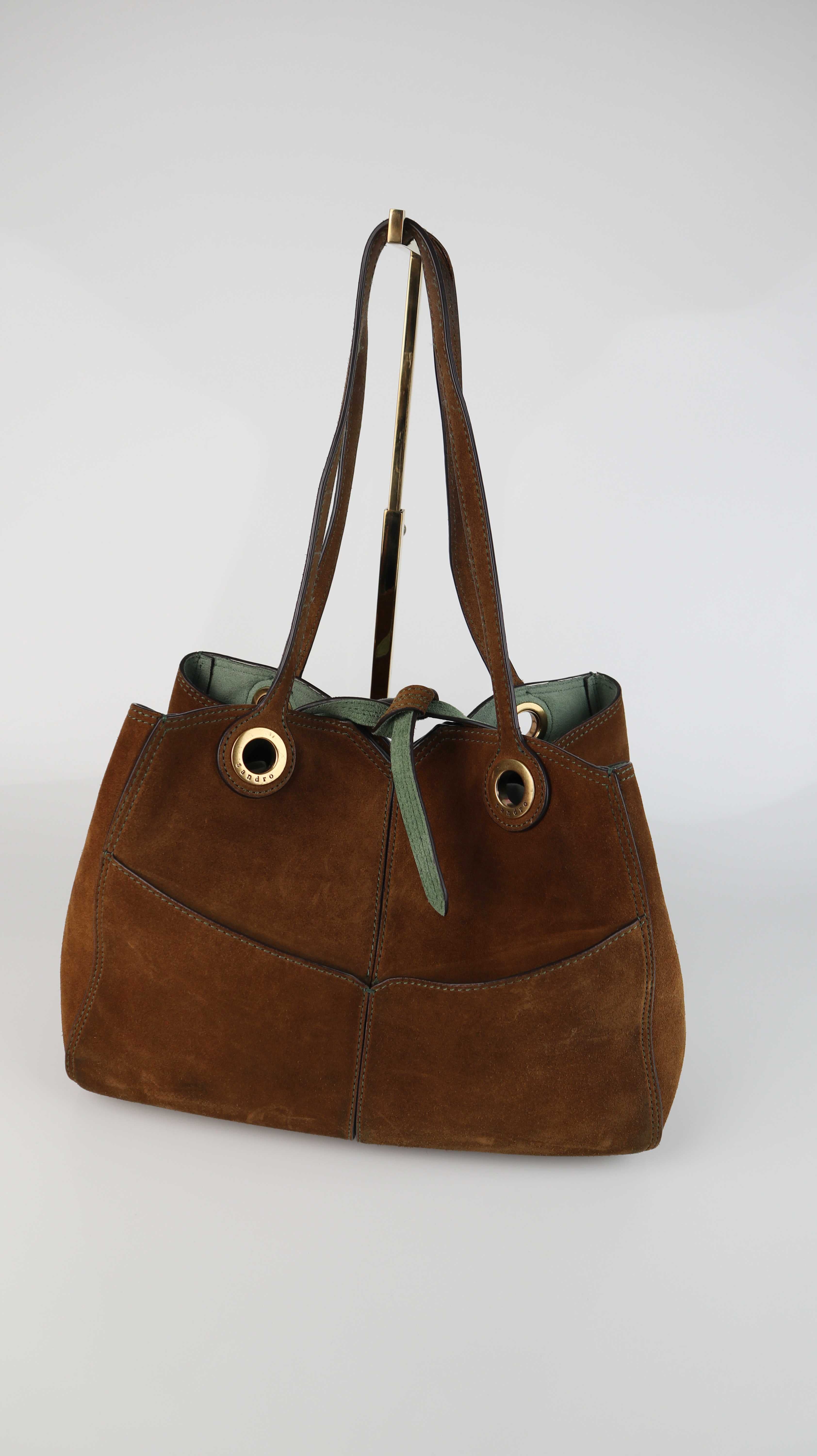 Sandro Braune Schultertasche Handtasche Wildleder Kamel