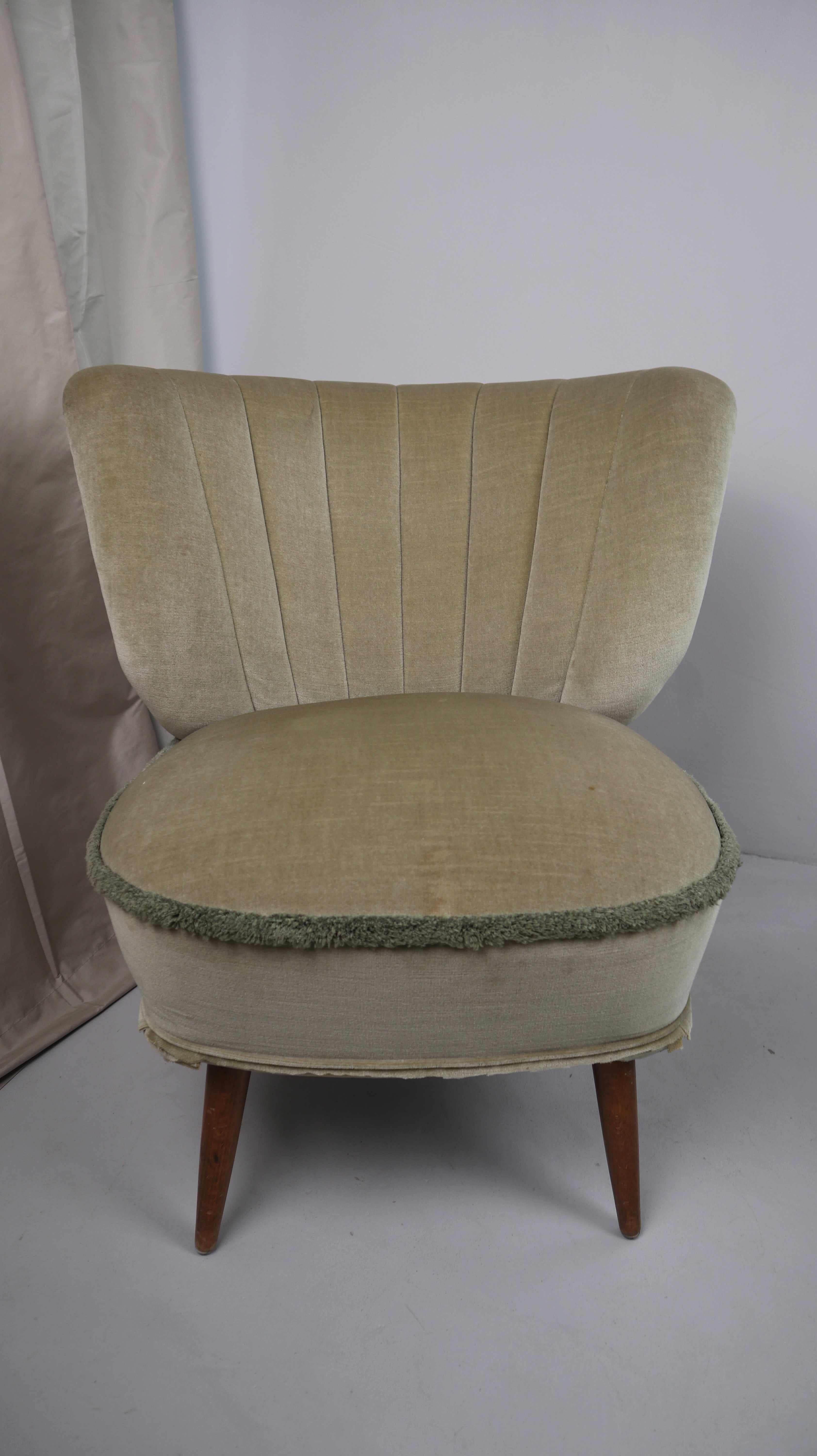 Vintage Cocktailsessel Grün Stuhl Sessel Samt Samtsessel Clubsessel