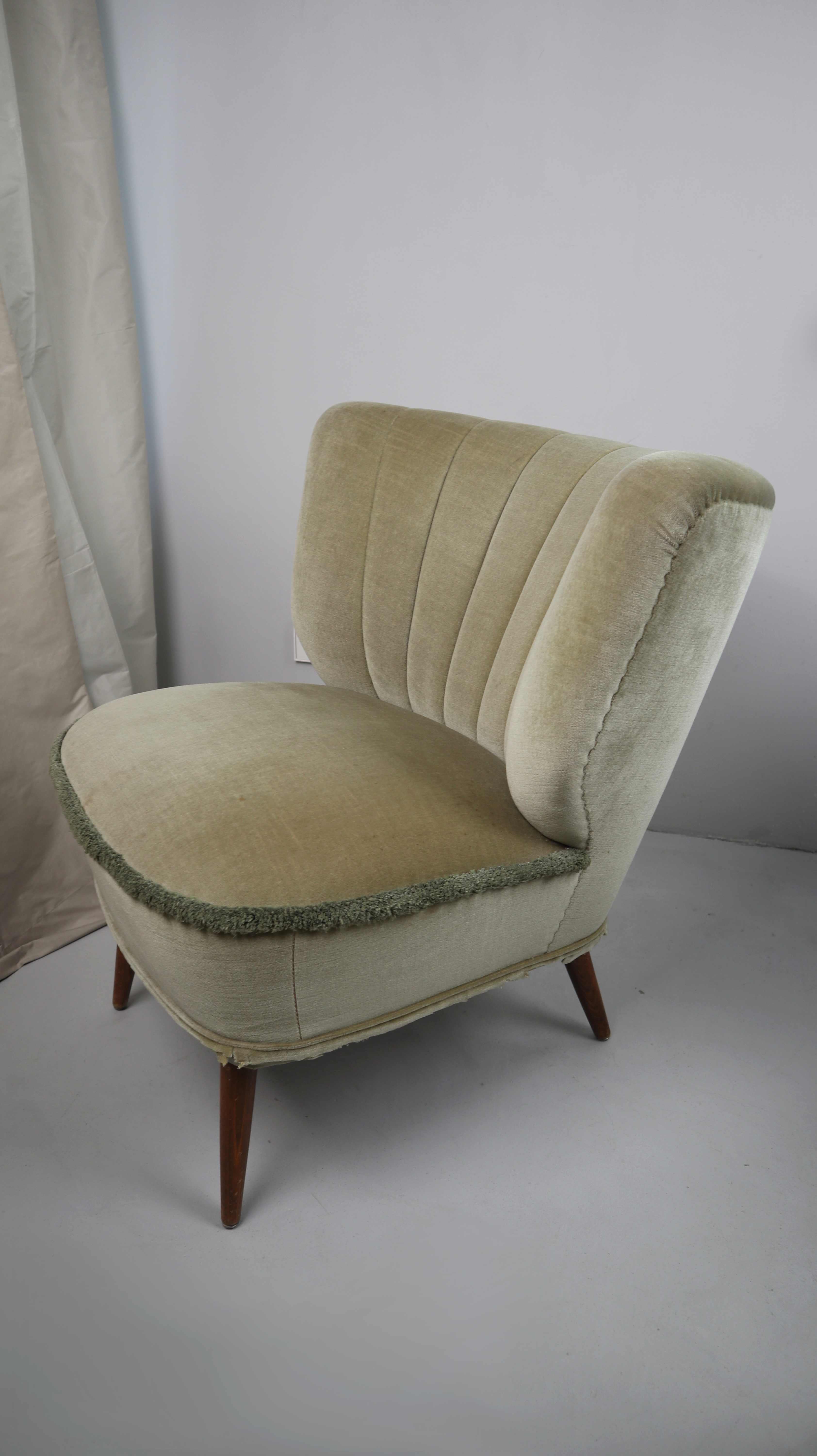 Vintage Cocktailsessel Grün Stuhl Sessel Samt Samtsessel Clubsessel