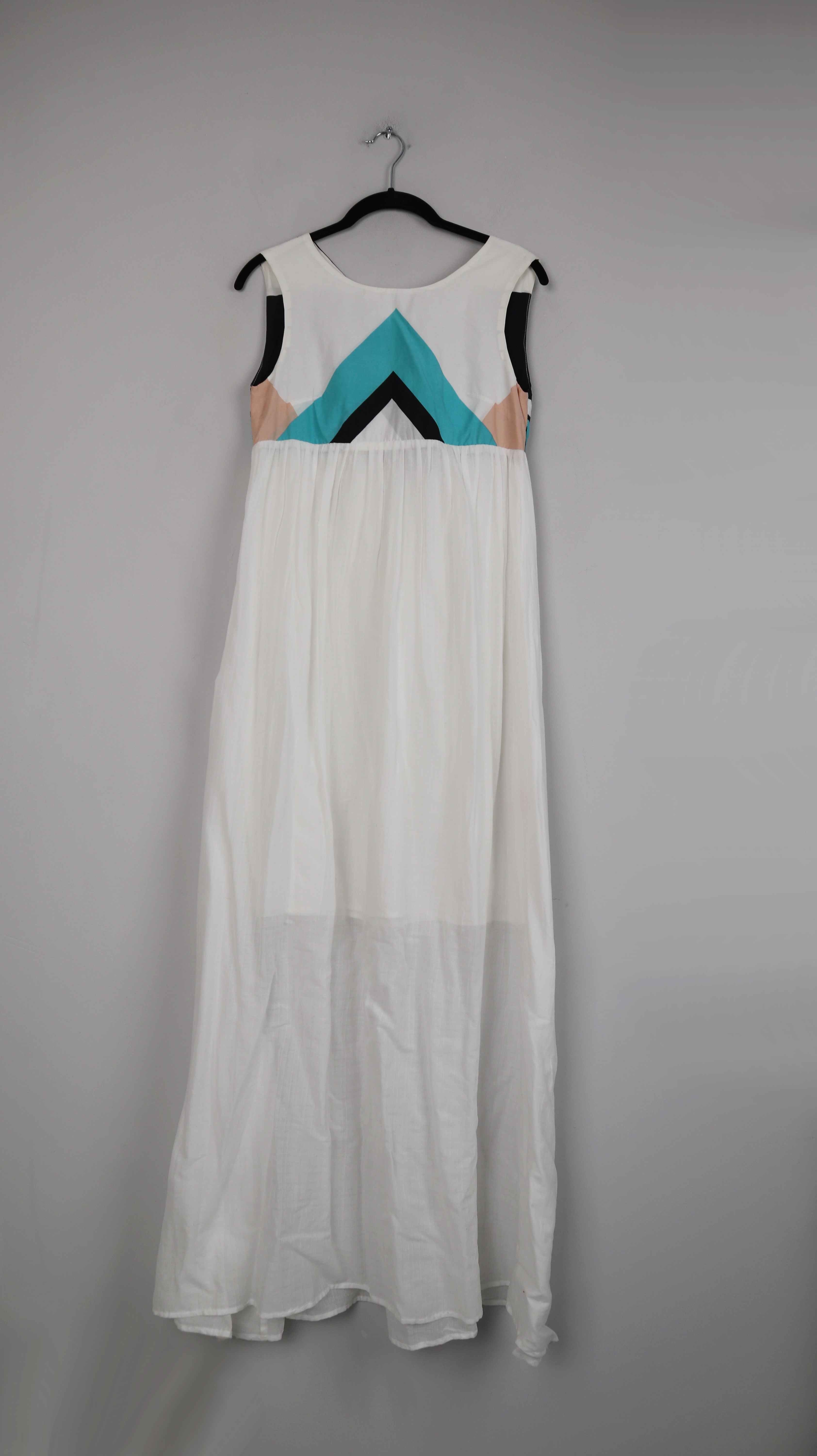 Maxikleid weiß 36 S lang geometrisch Sommerkleid