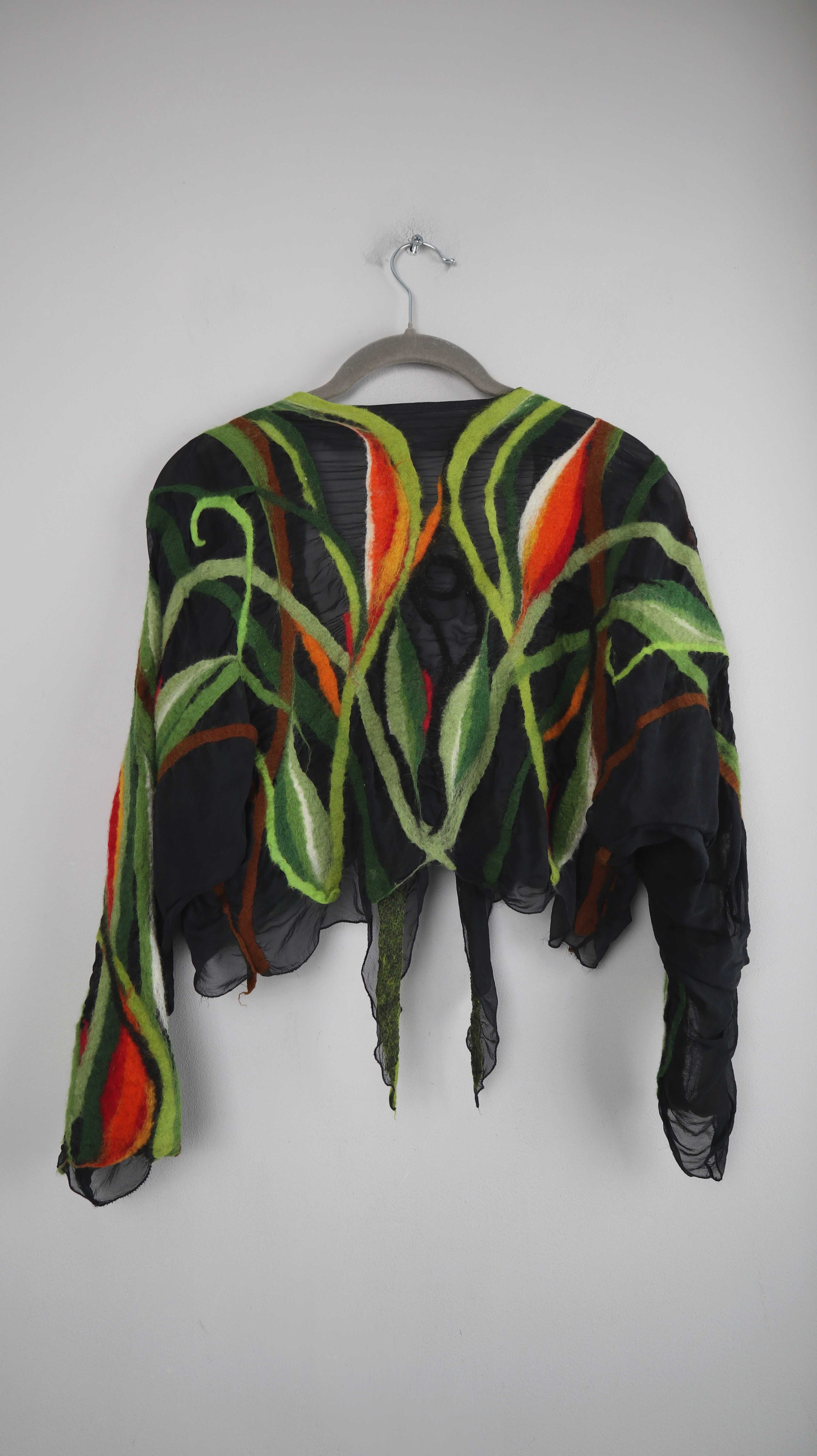 Top Weste Grün gefilzt Filztop Bolero Cardigan Strickjacke Orange