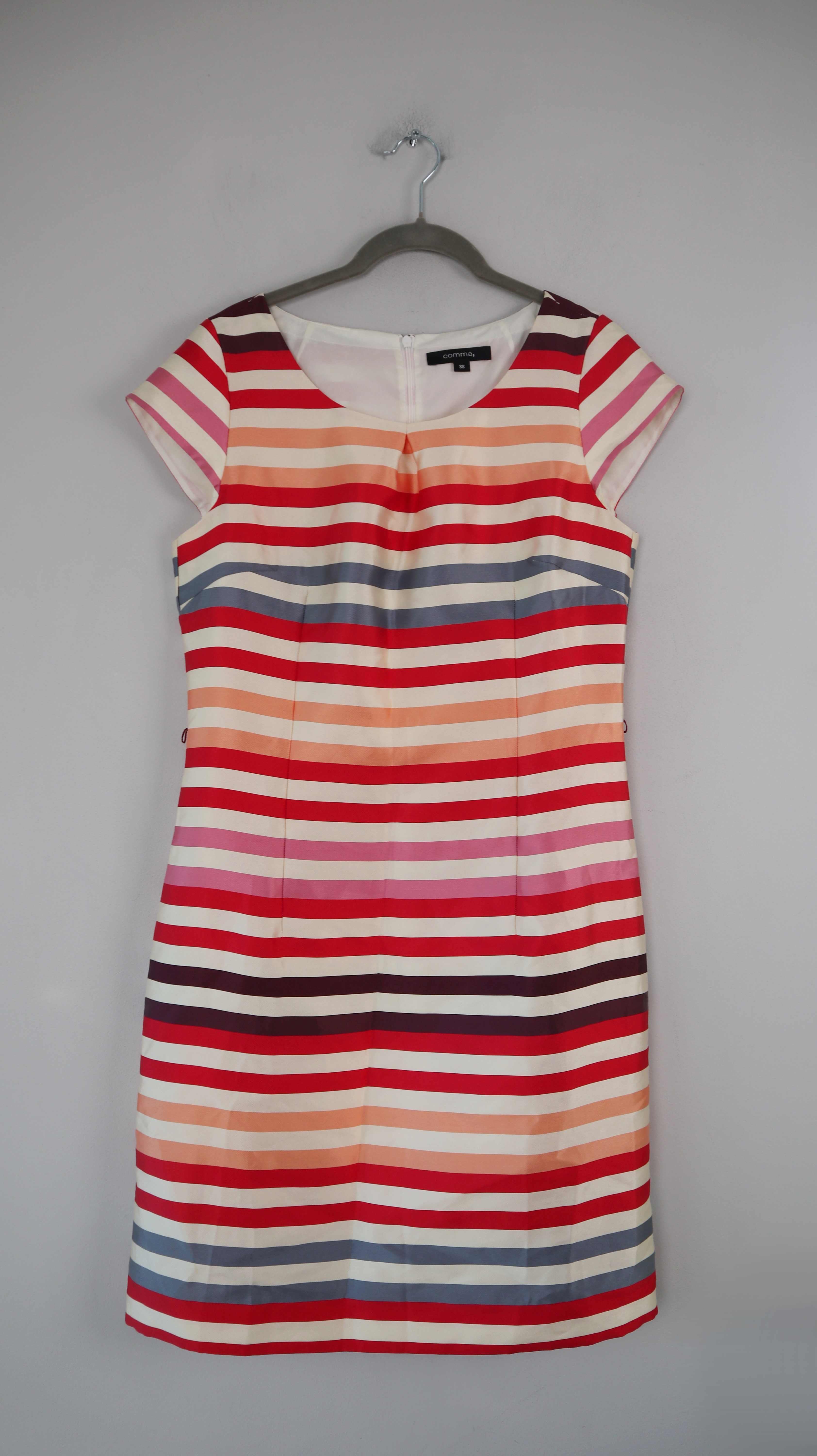 Comma Kleid gestreift 38 M Streifenkleid Midi Midikleid rot orange
