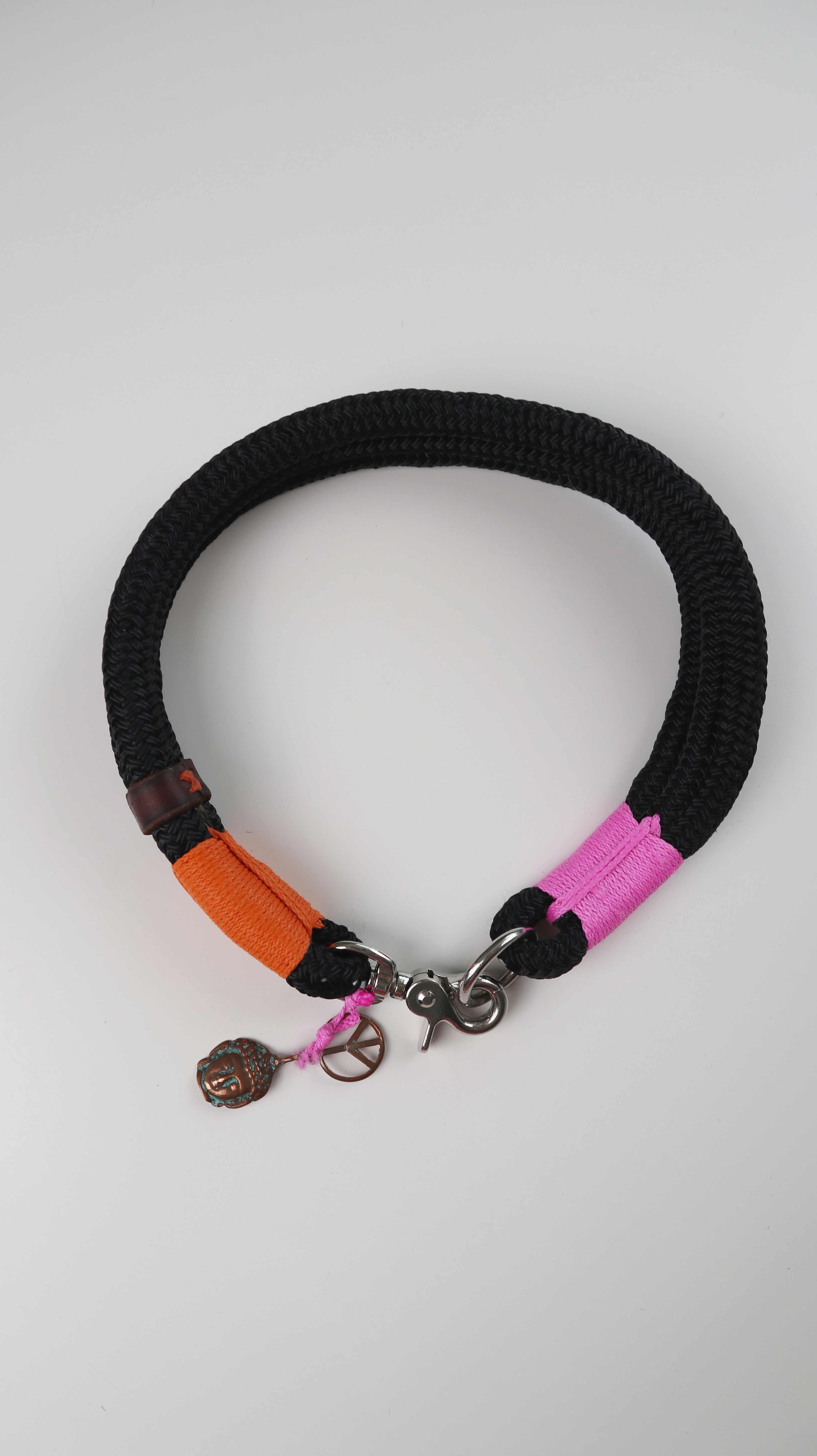 Hundehalsband Buddha Halsband schwarz Pink Orange Hippie Peace XL L