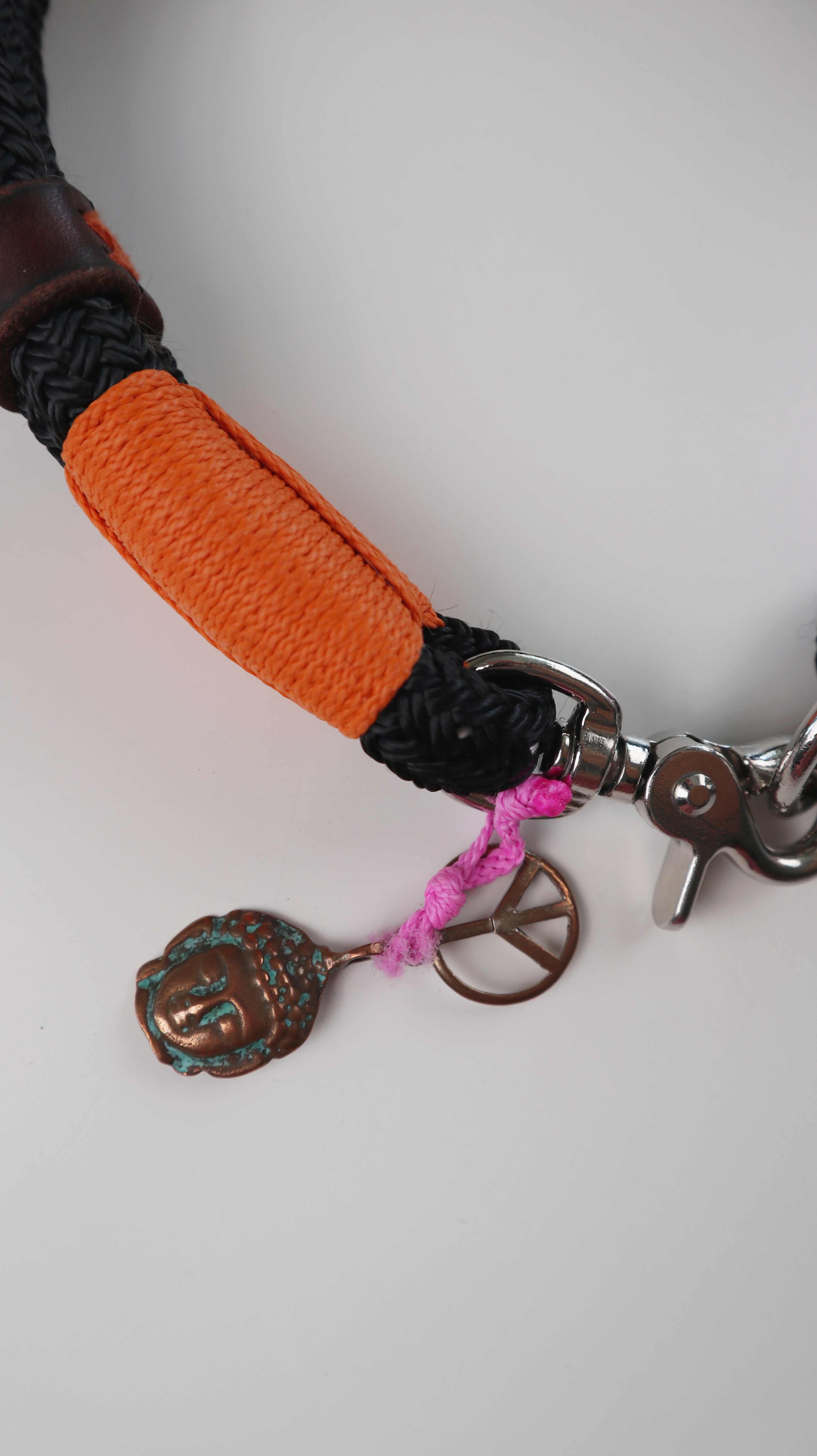 Hundehalsband Buddha Halsband schwarz Pink Orange Hippie Peace XL L
