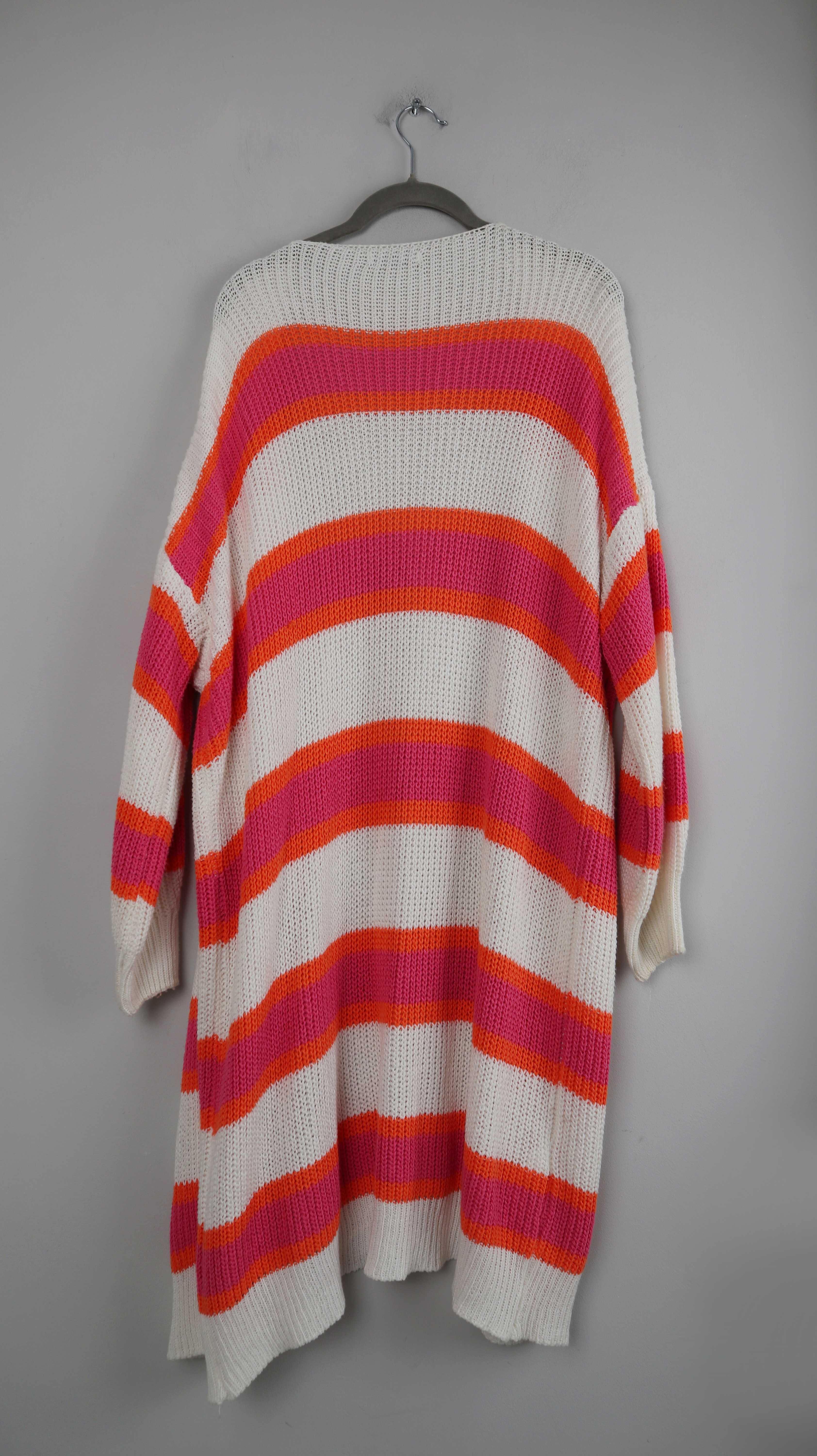 Cardigan Pink Orange lang Strickjacke M L Strickjacke oversized