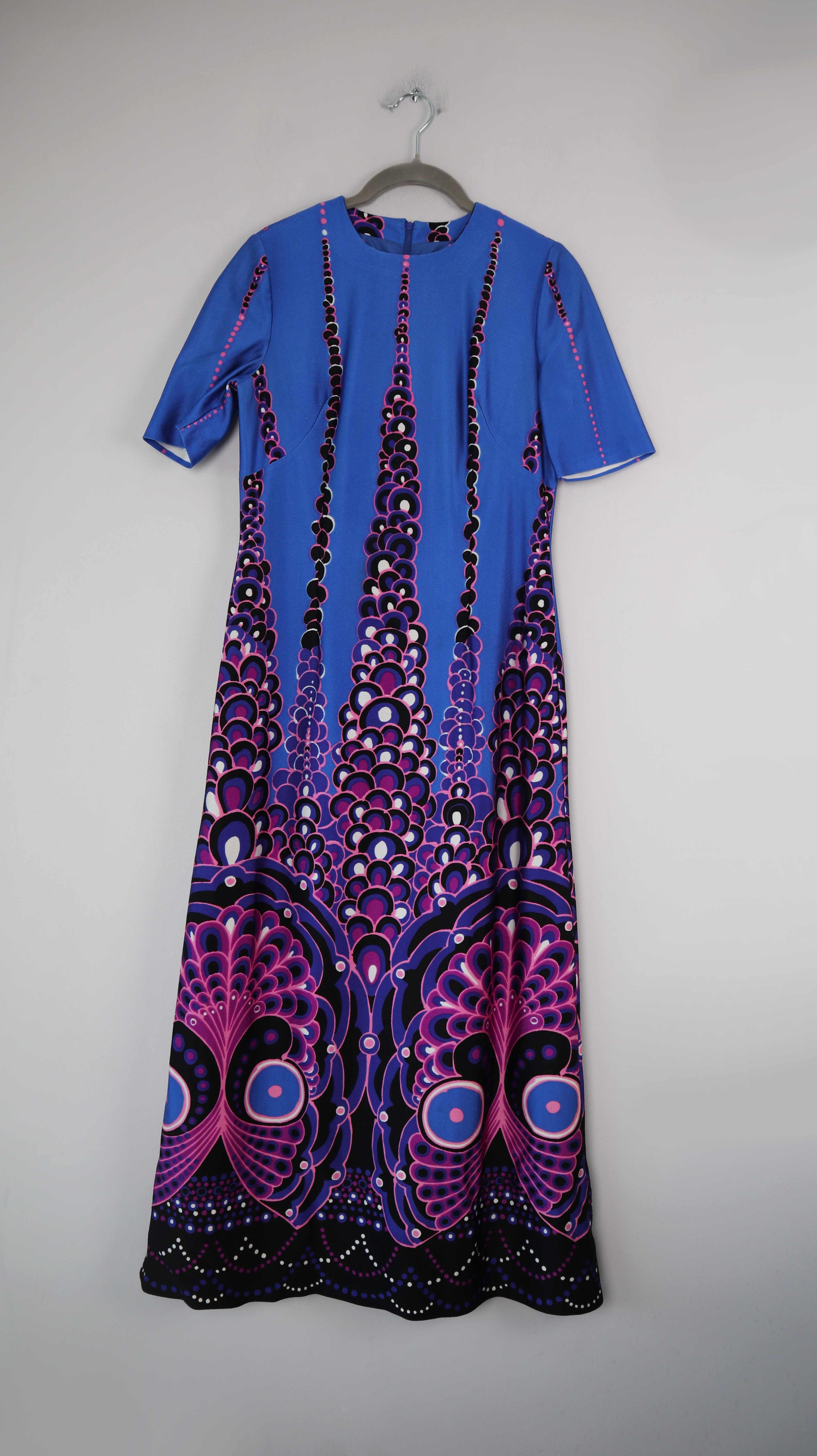 True Vintage Kleid blau Maxi Maxikleid 38 M handmade Folklore 70er