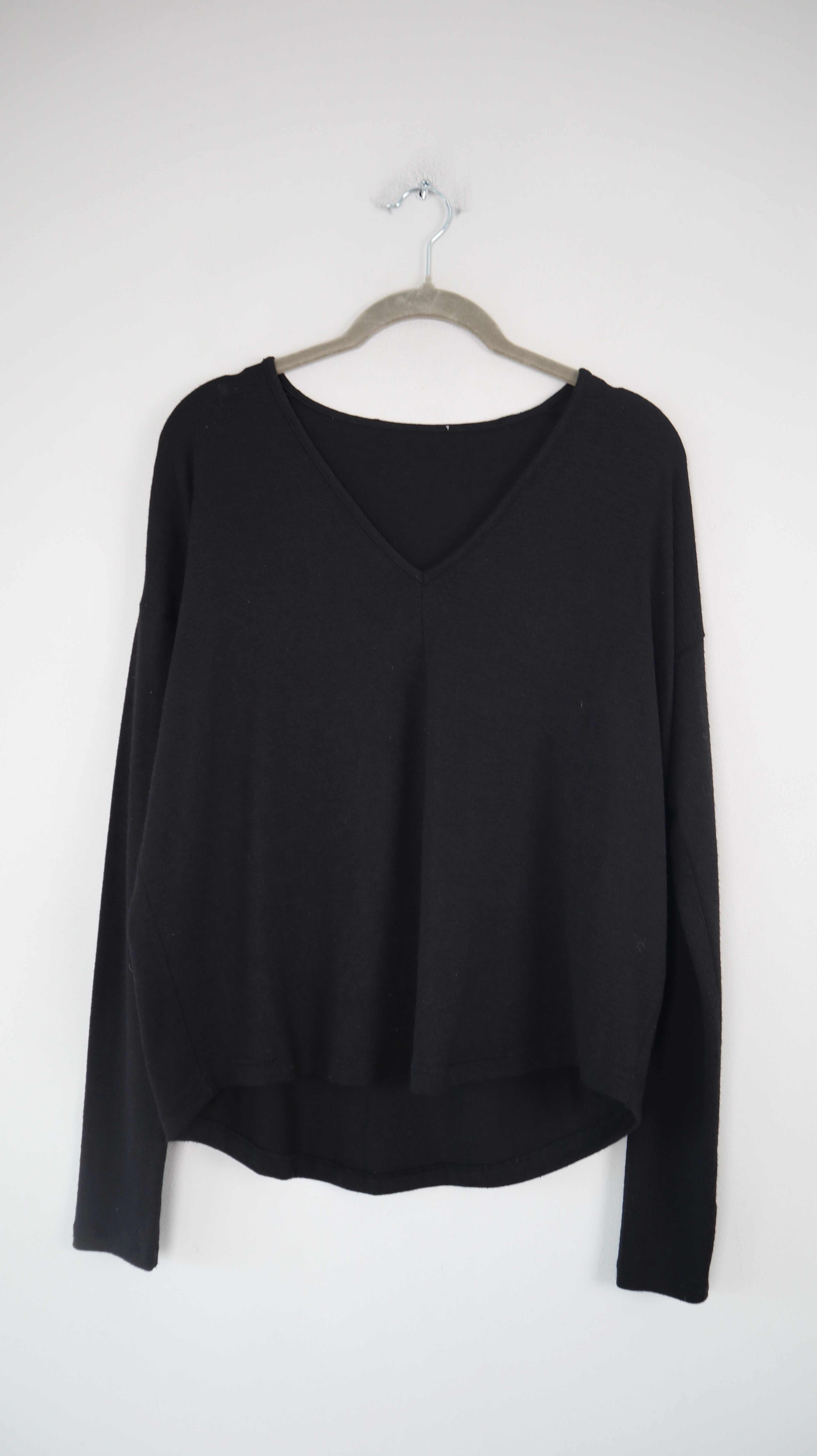 Pullover schwarz basic V-Ausschnitt 36 S 38 M Longsleeve