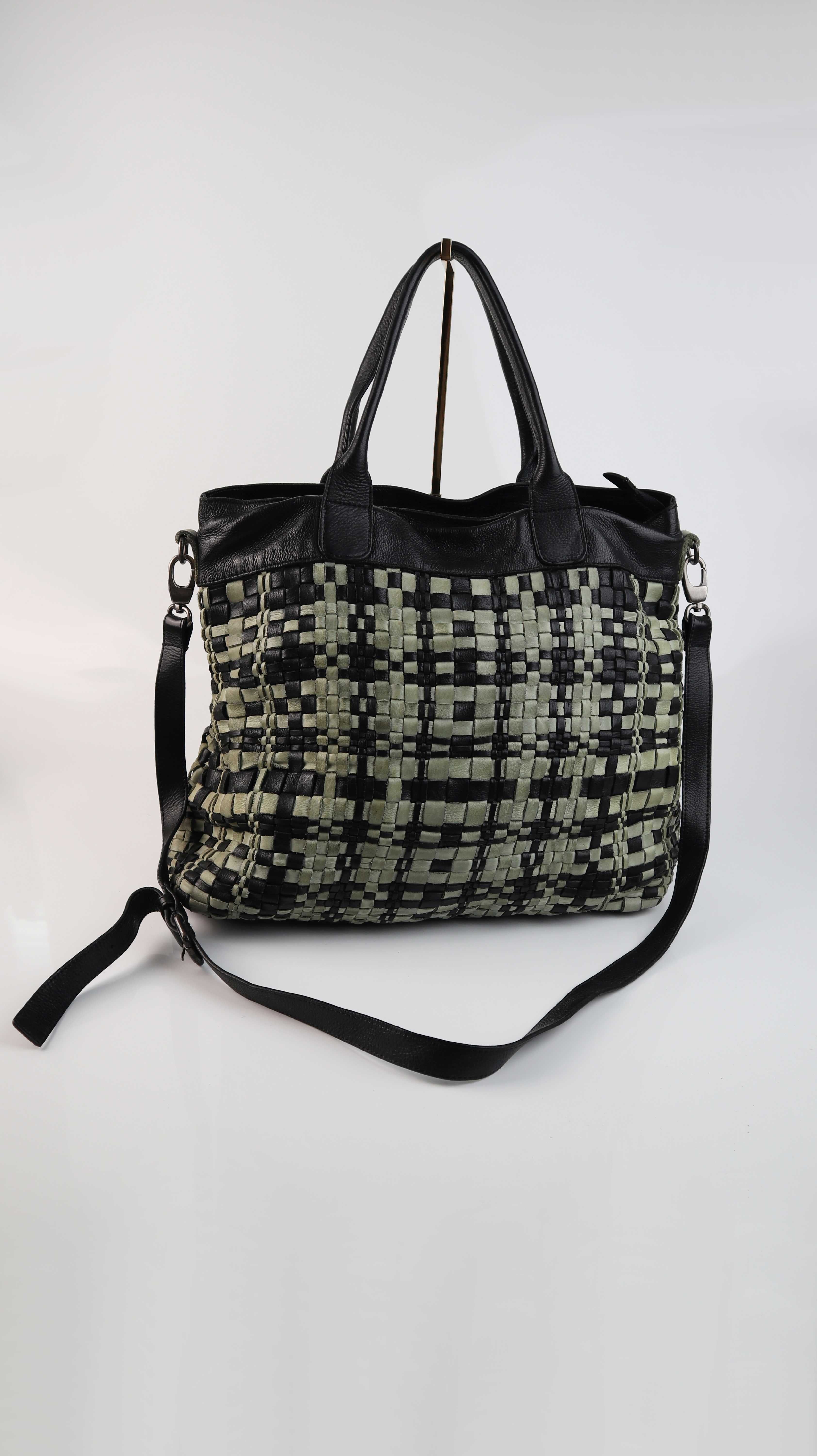 Rehard made in Italy Tasche Ledertasche geflochten schwarz grün Umhängetasche