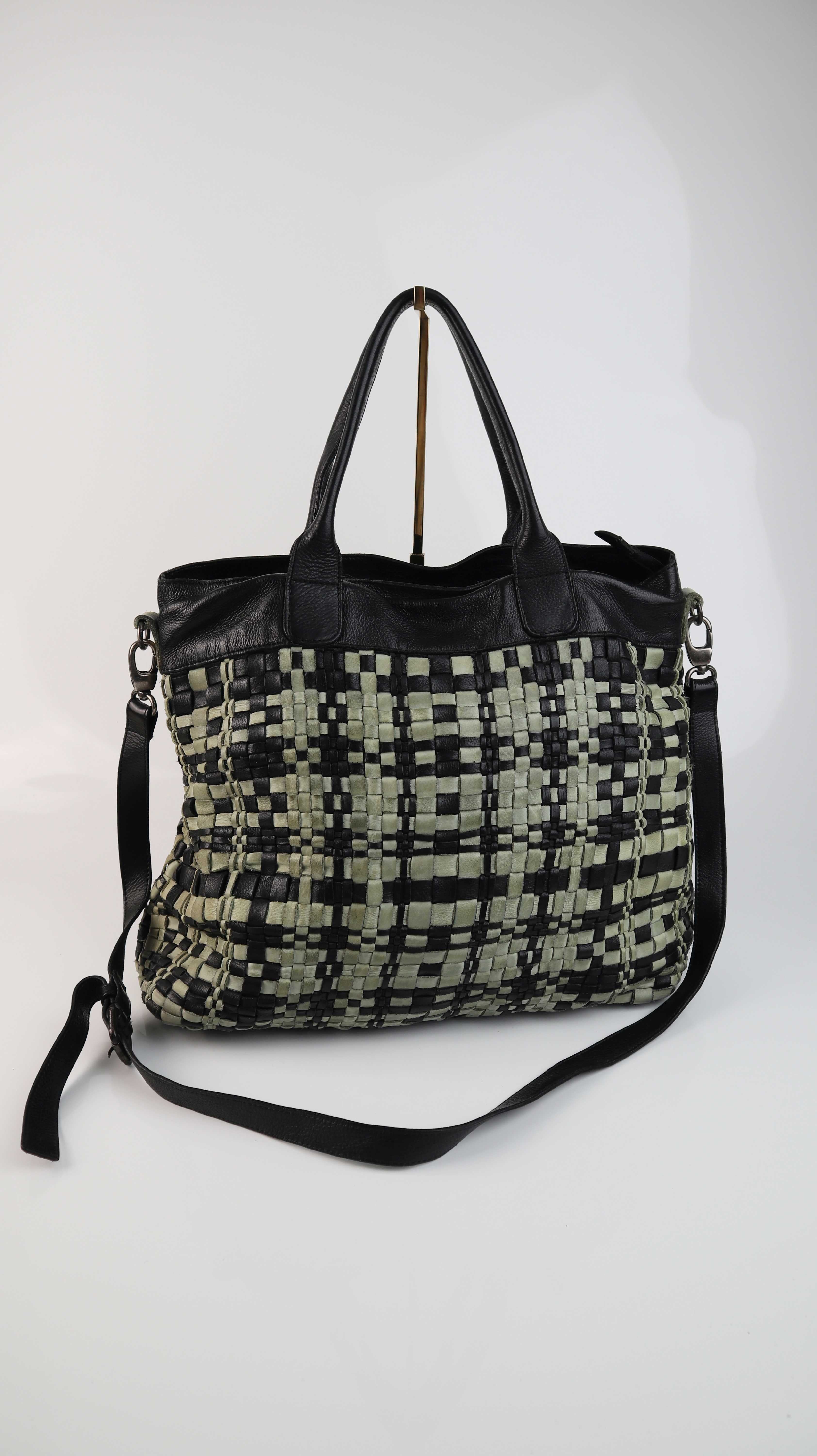 Rehard made in Italy Tasche Ledertasche geflochten schwarz grün Umhängetasche