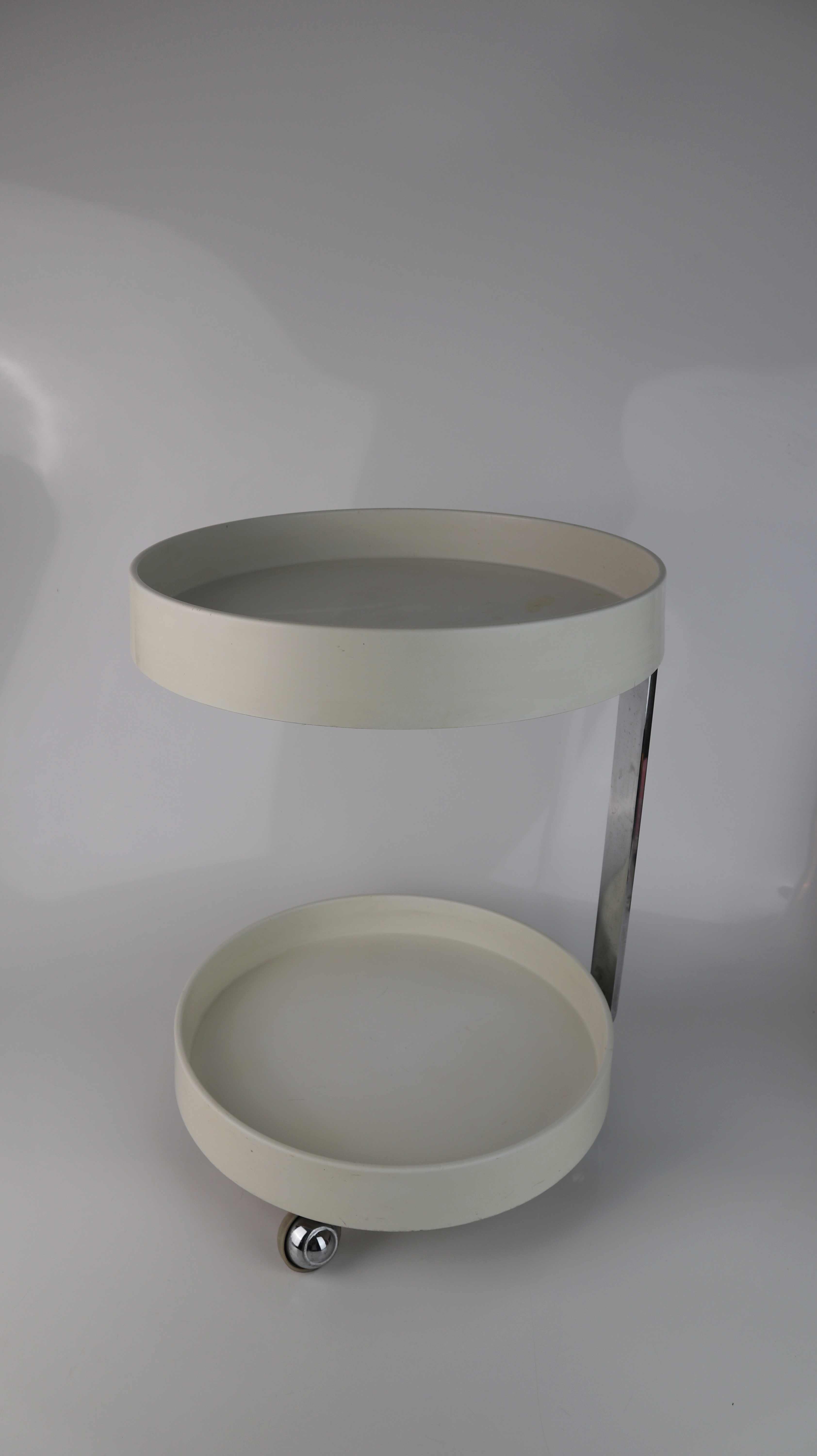 Vintage Space Age Barwagen Rollen Rund Beistelltisch Creme Weiß