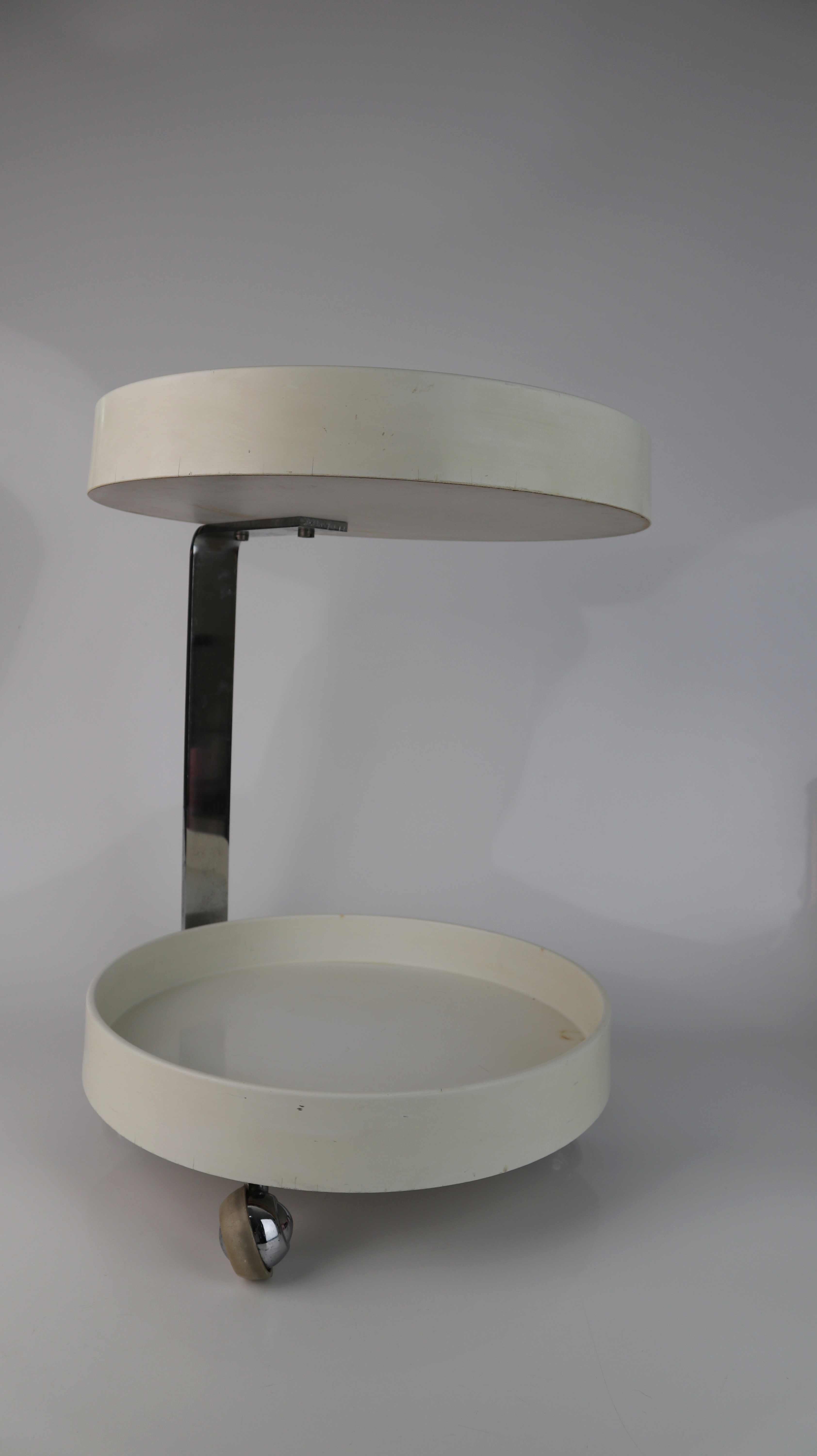 Vintage Space Age Barwagen Rollen Rund Beistelltisch Creme Weiß