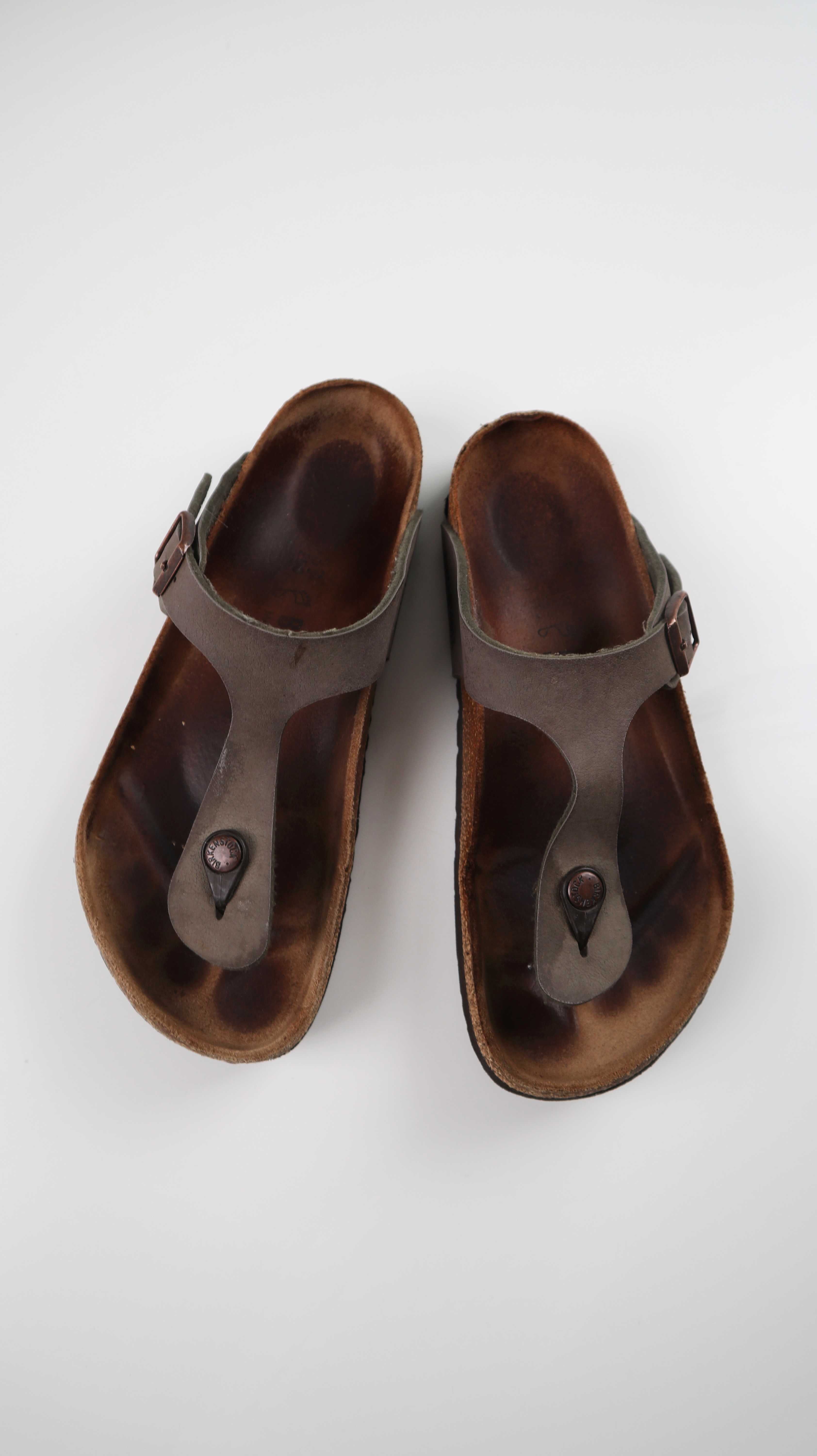 Birkenstock Gizeh 39 Slipper Loafer braun Grün Zehentreter Sandalen