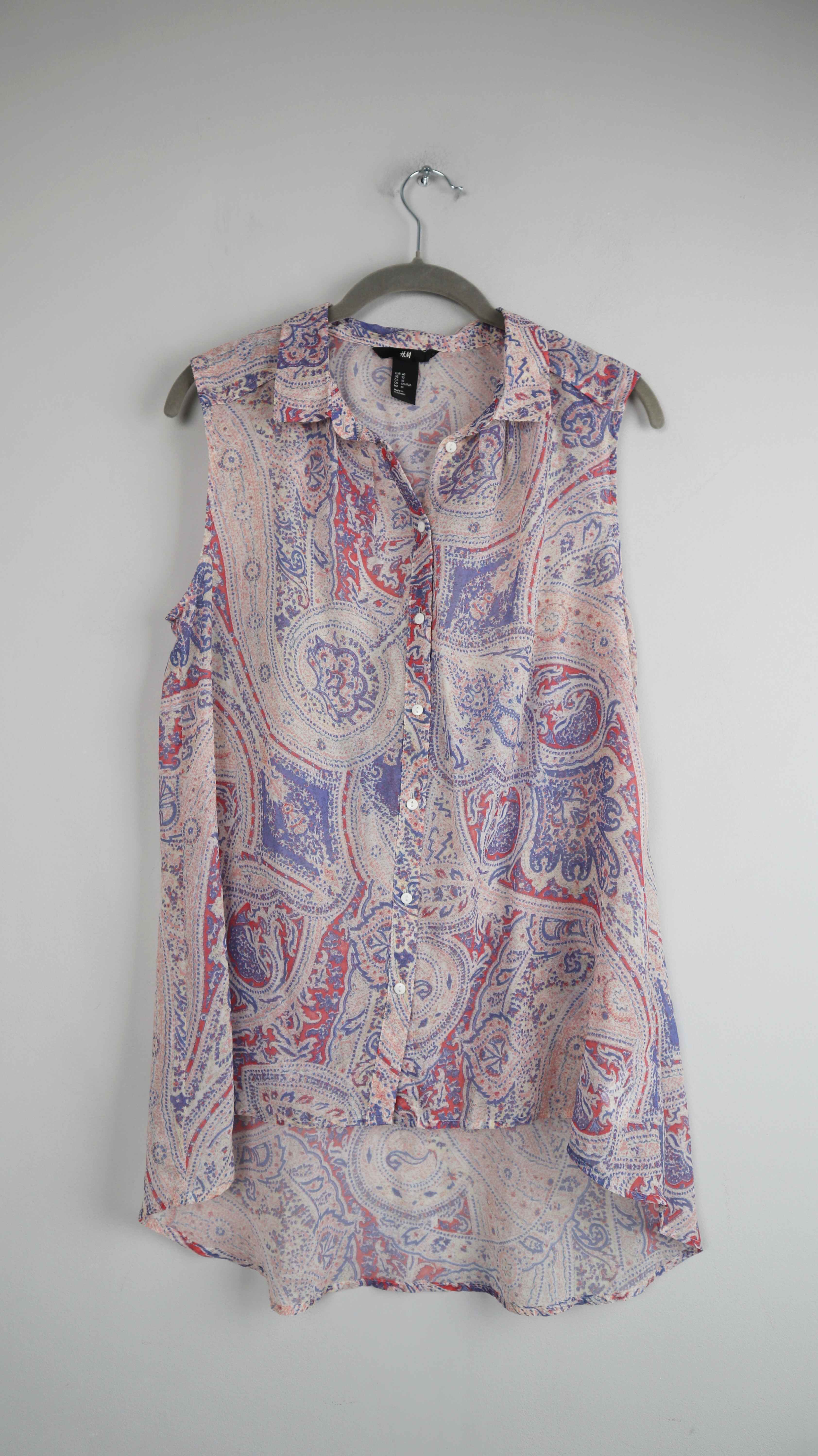H&M Bluse Paisley 40 L bunt blau rot transparent Shirt Oberteil