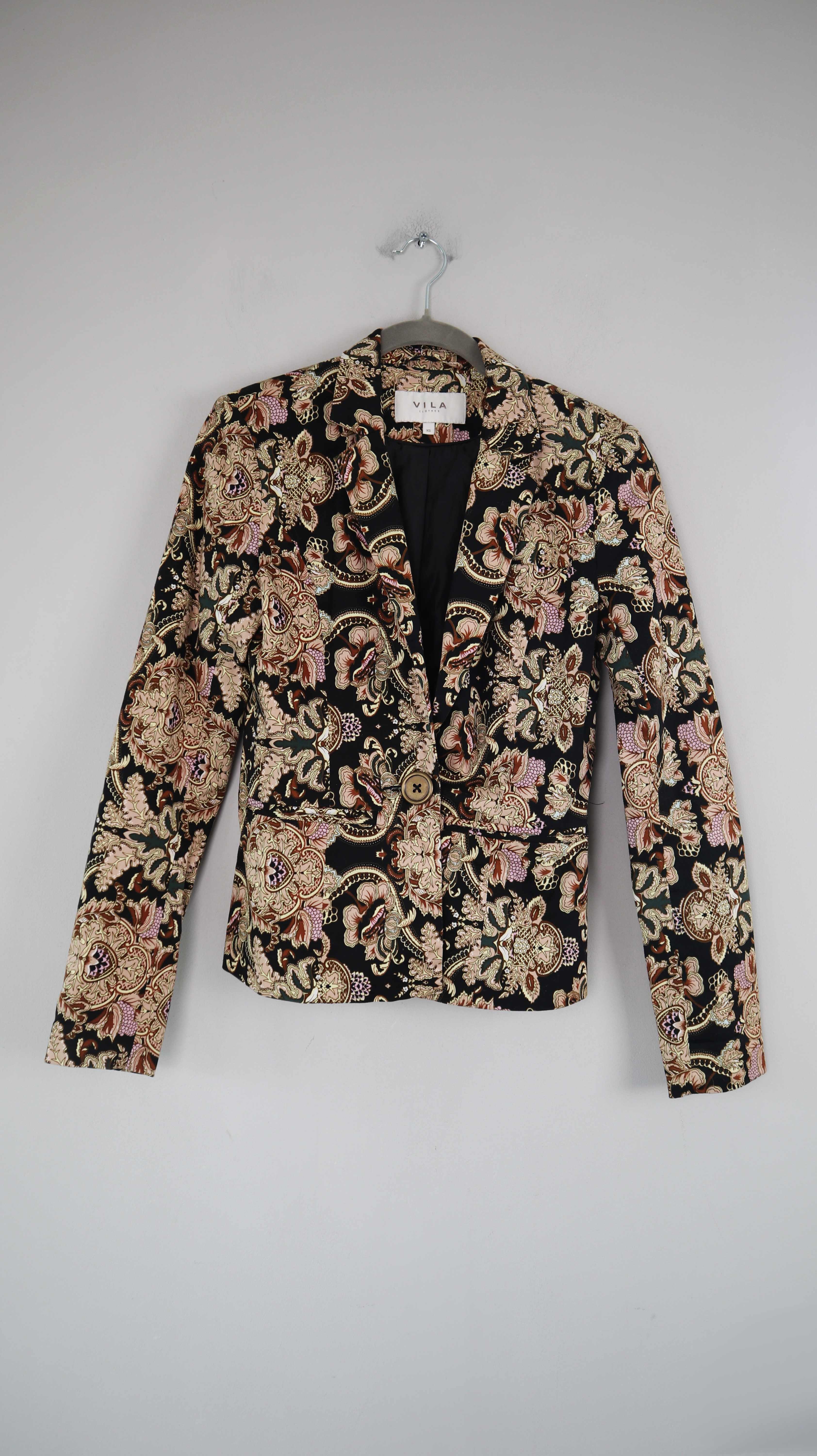 VILA Blazer Jacke XS 34 Paisley schwarz rosa gelb