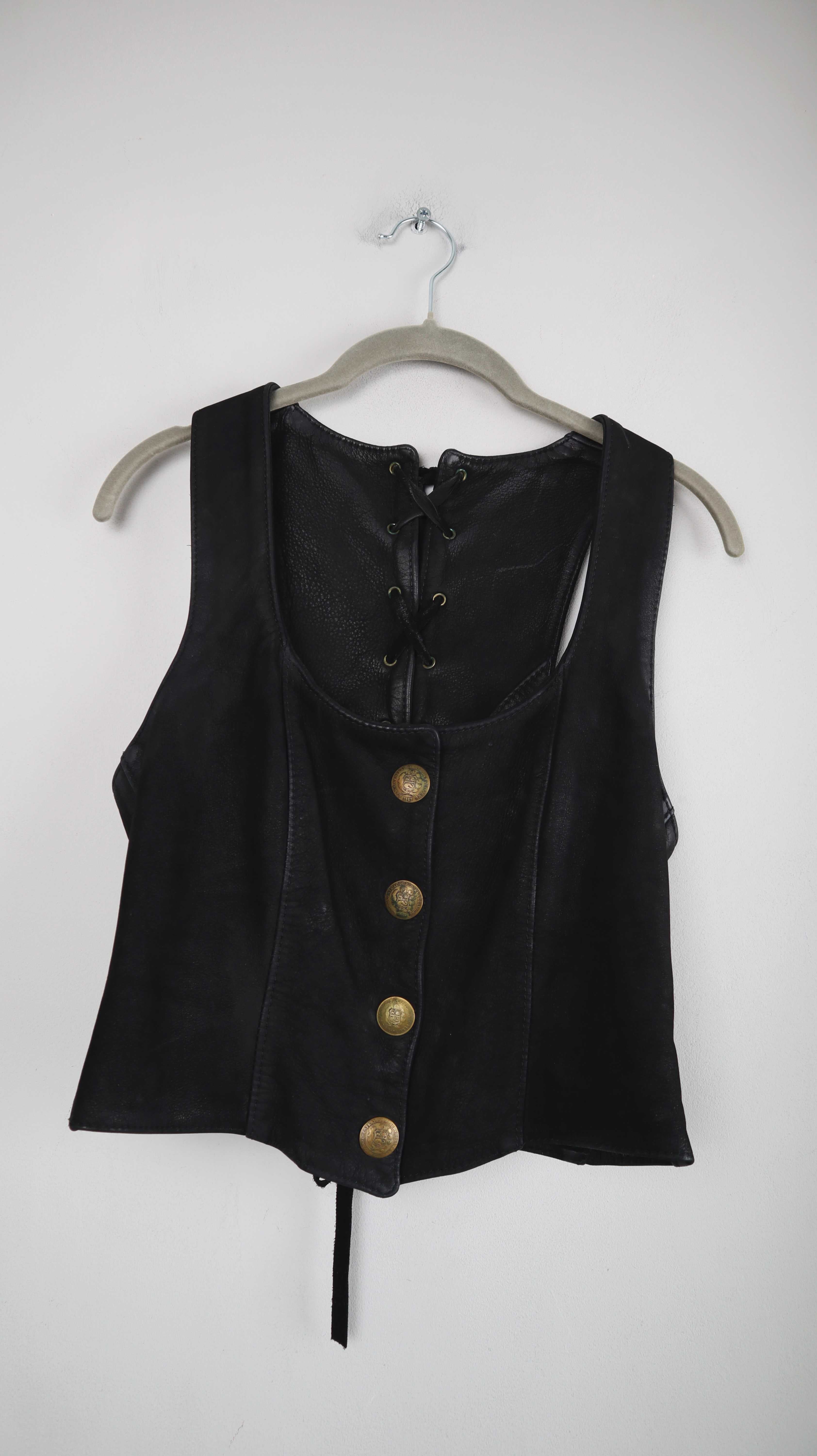 Weste Leder Lederweste Pyrate Style schwarz Gold Knöpfe geknöpft gebunden
