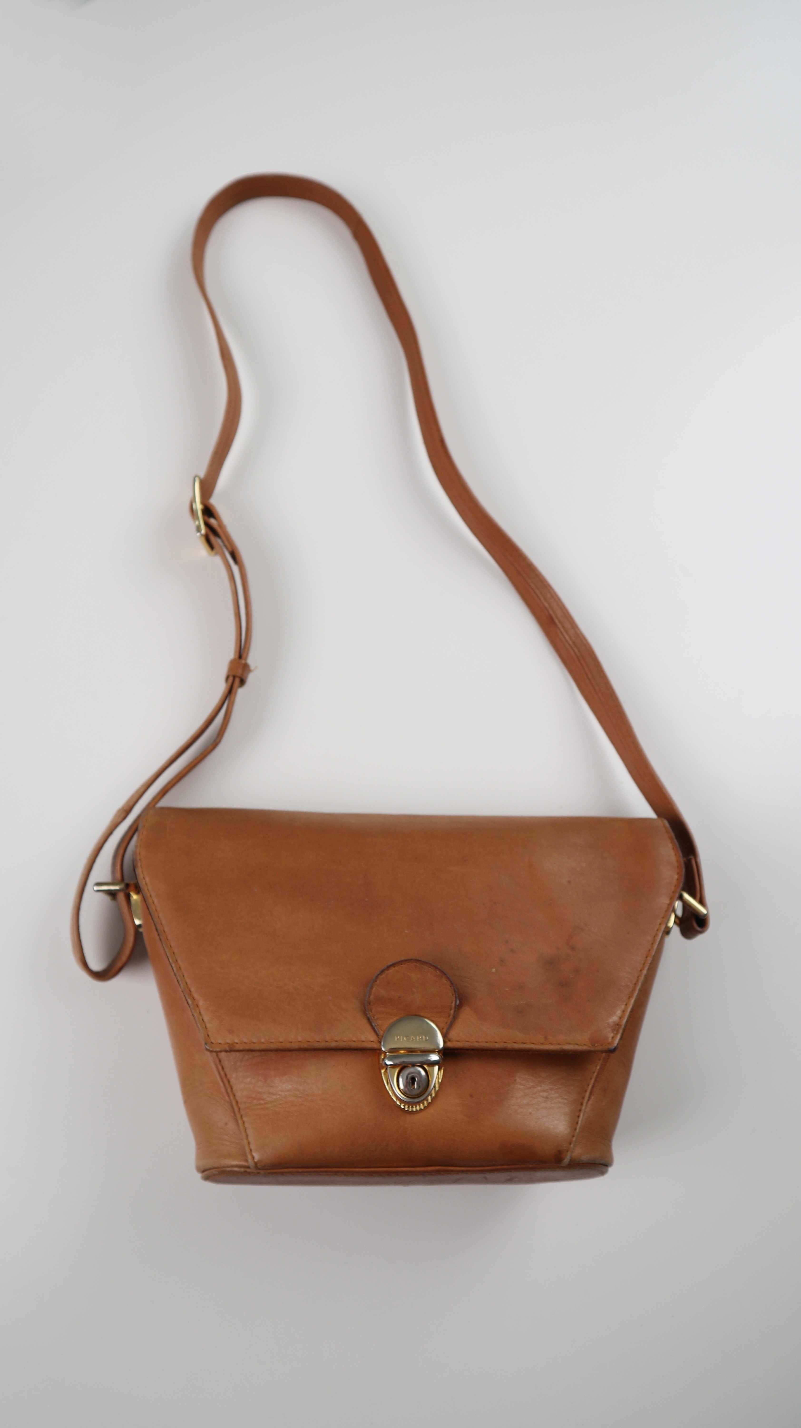 Picard Tasche Braun Umhängetasche Ledertasche Crossbody Vintage Gold