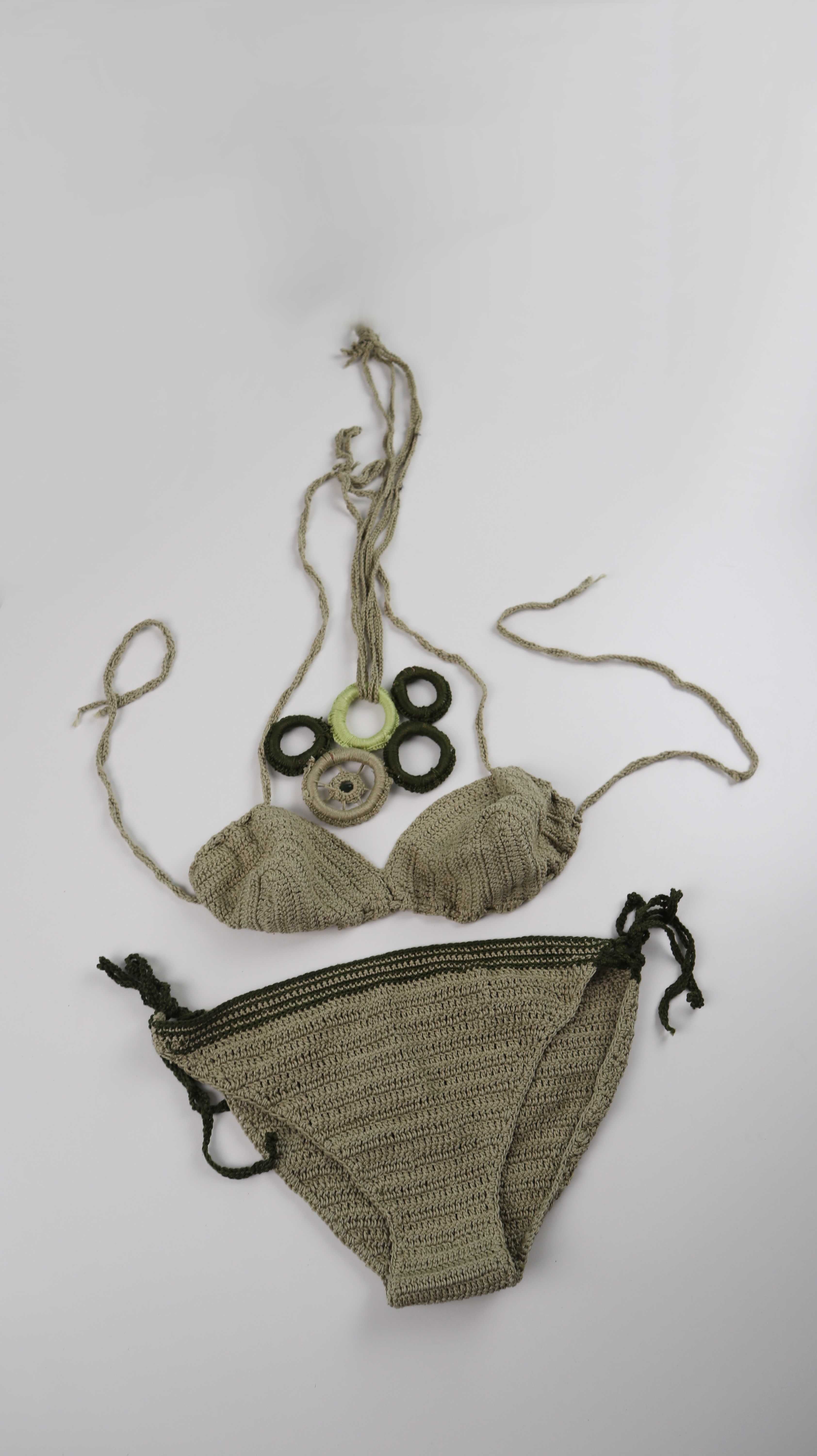Bikini gehäkelt Grün 38 M 36 S Hippie Bohemian Folklore Olivgrün