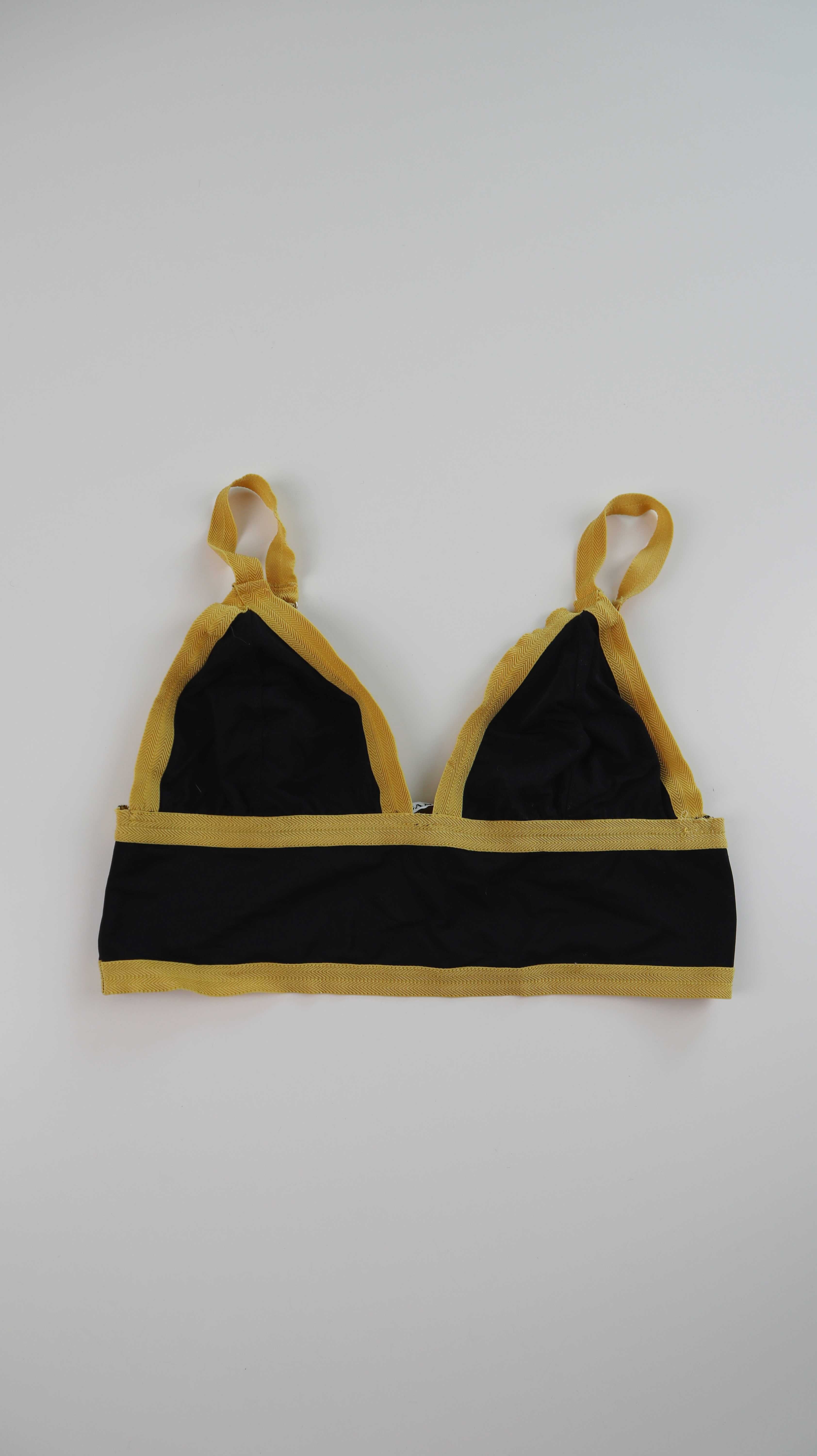 Ganni Top schwarz gelb BH Bustier 38 M Unterteil cropped