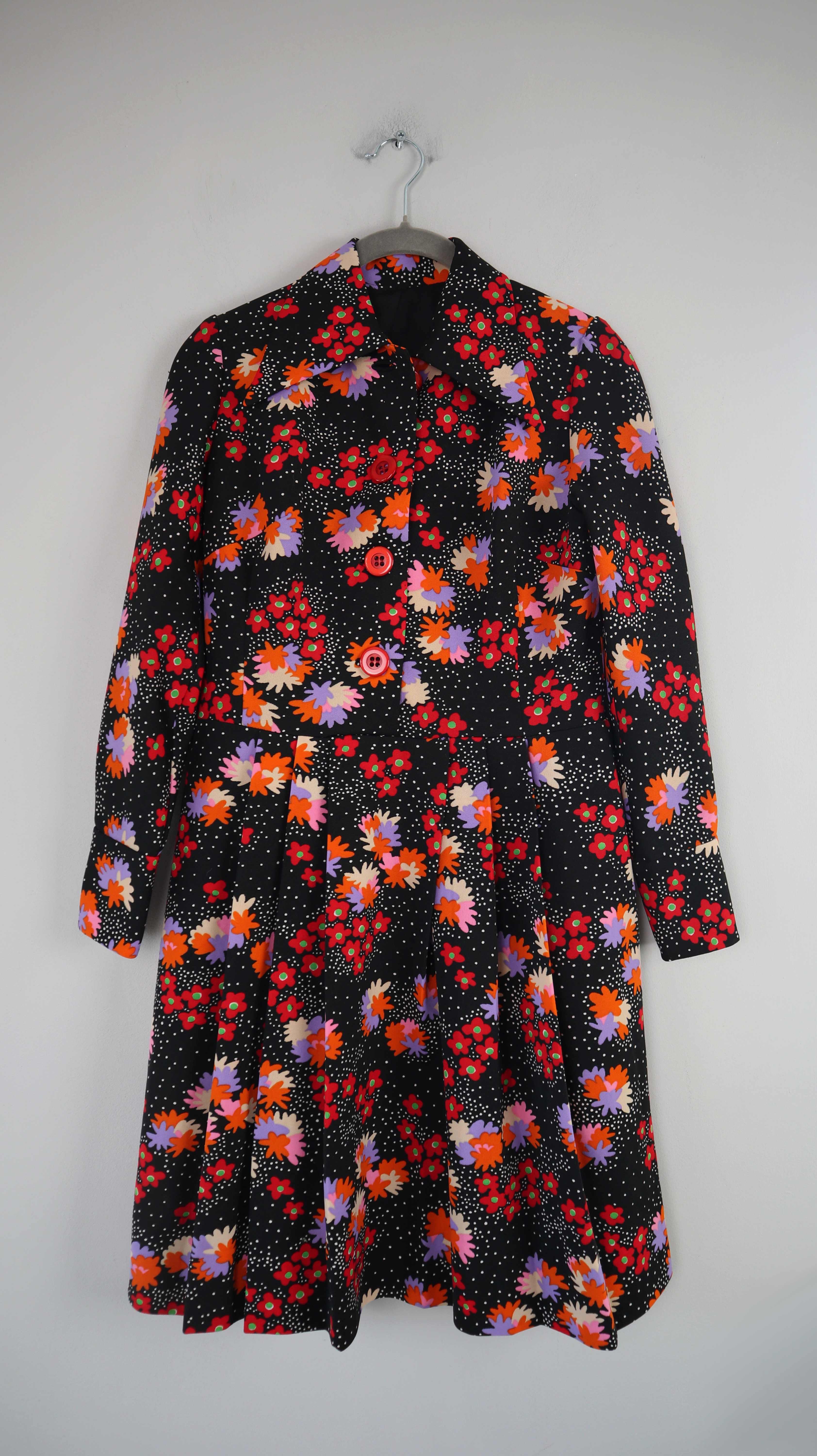 True Vintage Kleid schwarz 36 S Midi Midikleid 60s Langarm Schlagermove