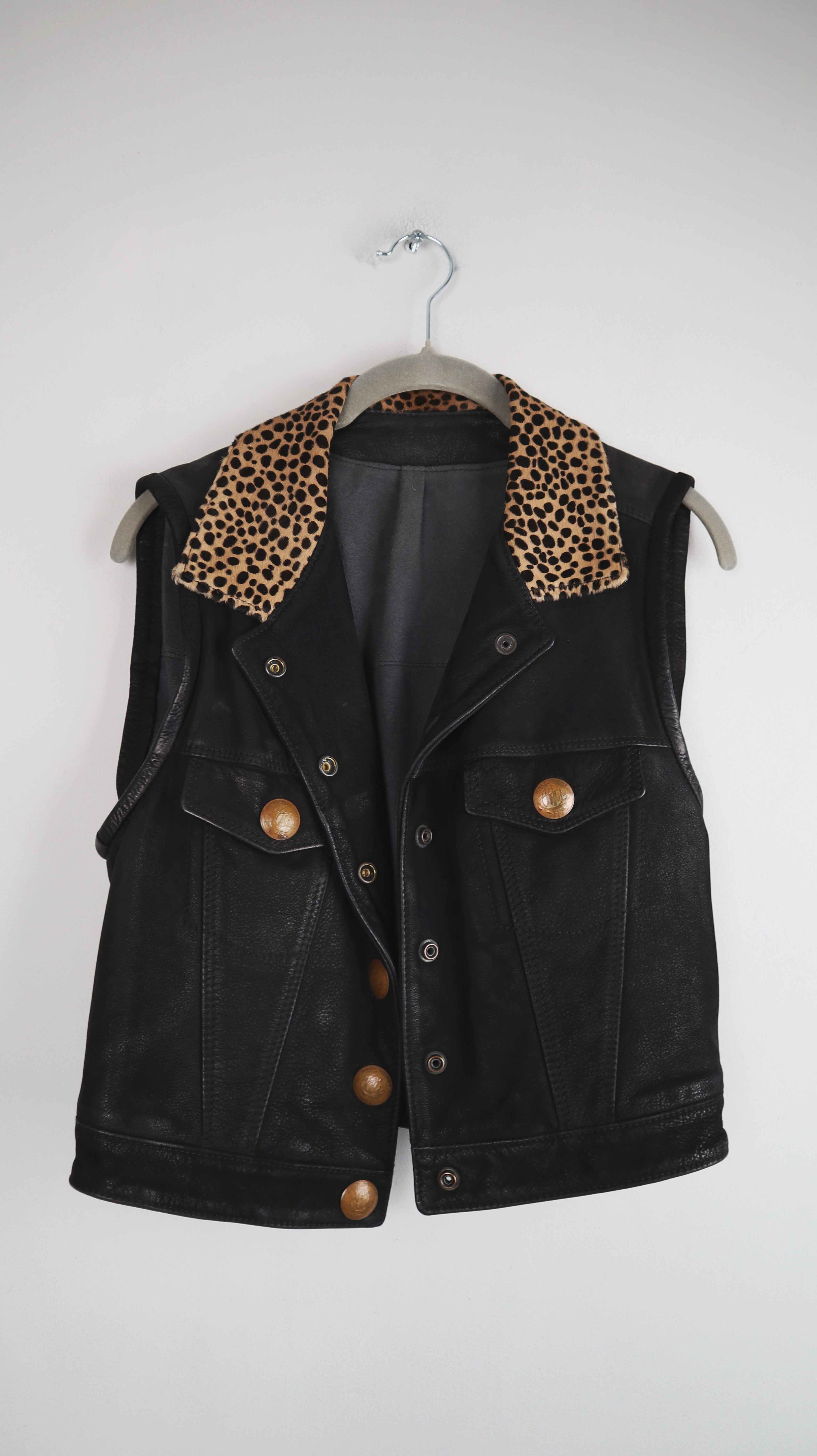 Pyrate Style Weste Lederweste schwarz 36 S Leo Leopardenmuster