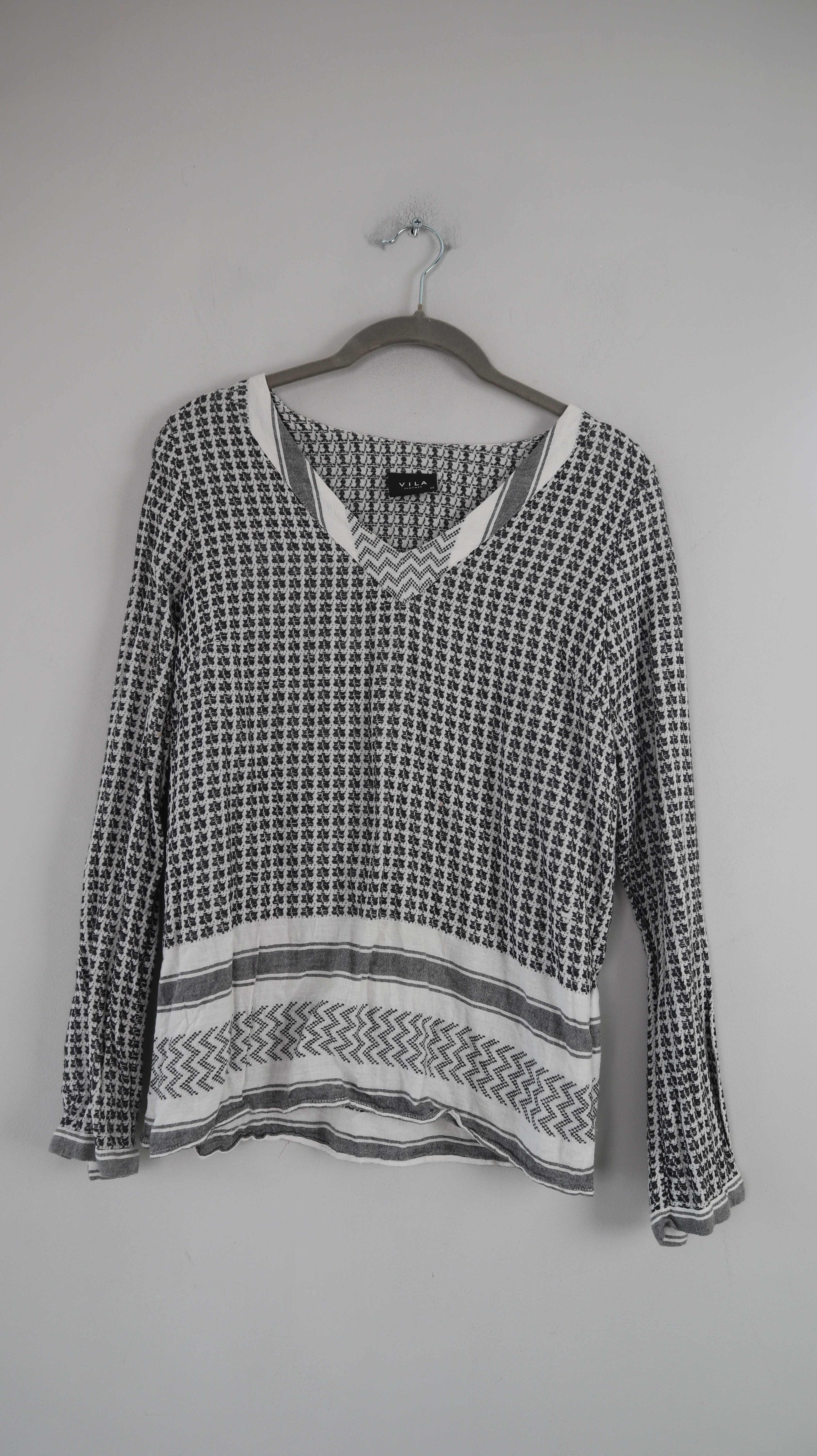 Vila Bluse Hemd Shirt XS weiß blau grau Hippie Hemd