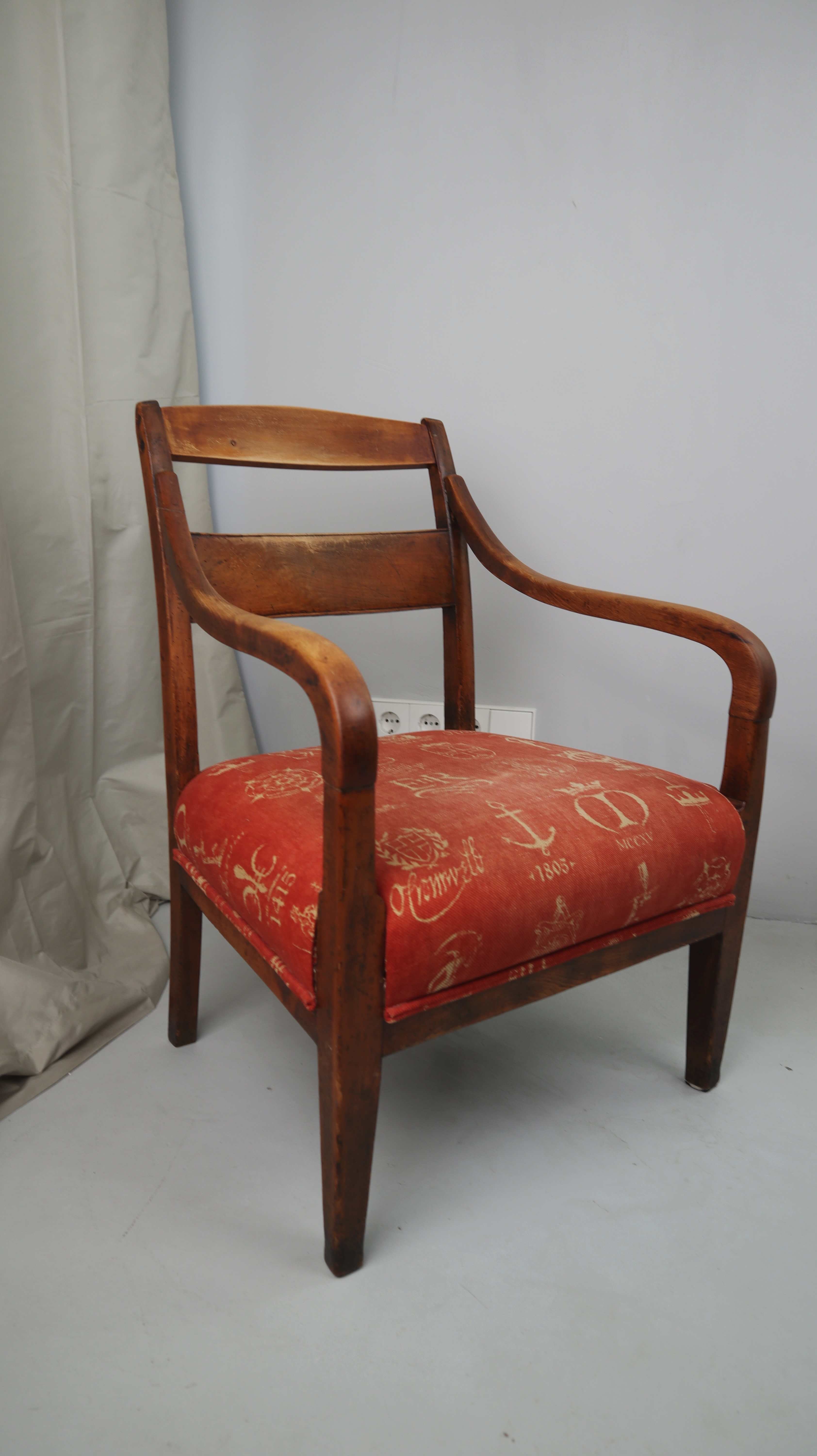 Stuhl Polsterstuhl Armlehne Regency Federpolsterung Rot Braun Holzstuhl Biedermeier